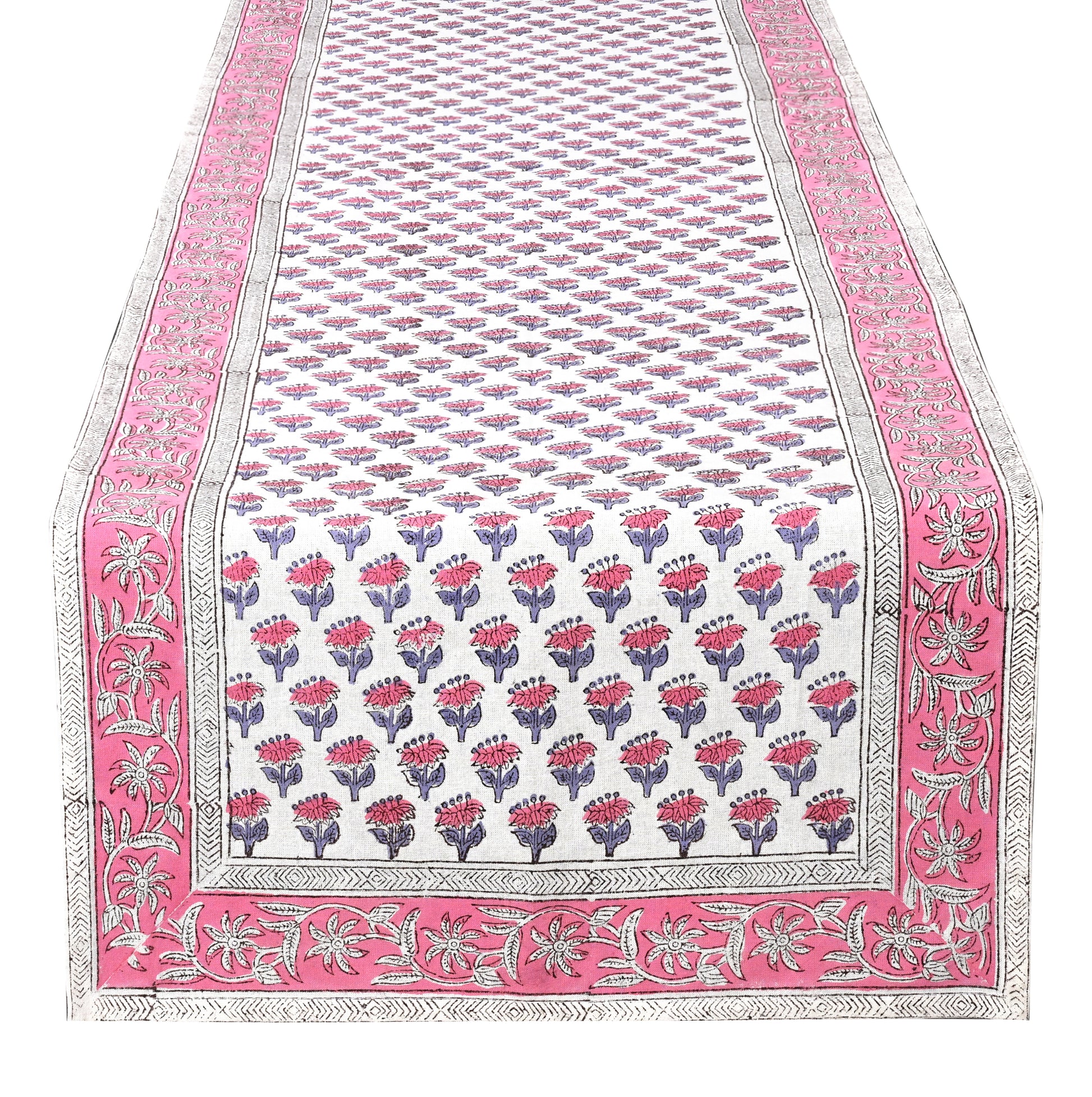 Cotton Block Print Table Runner - Pink Sapphire