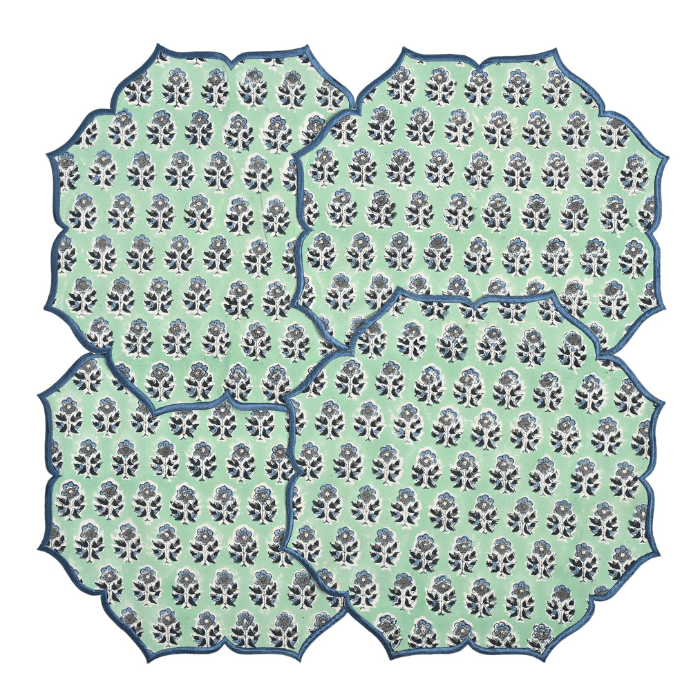 Embroidered Scalloped Cotton Placemats - Poppy Blue (Set of 4)