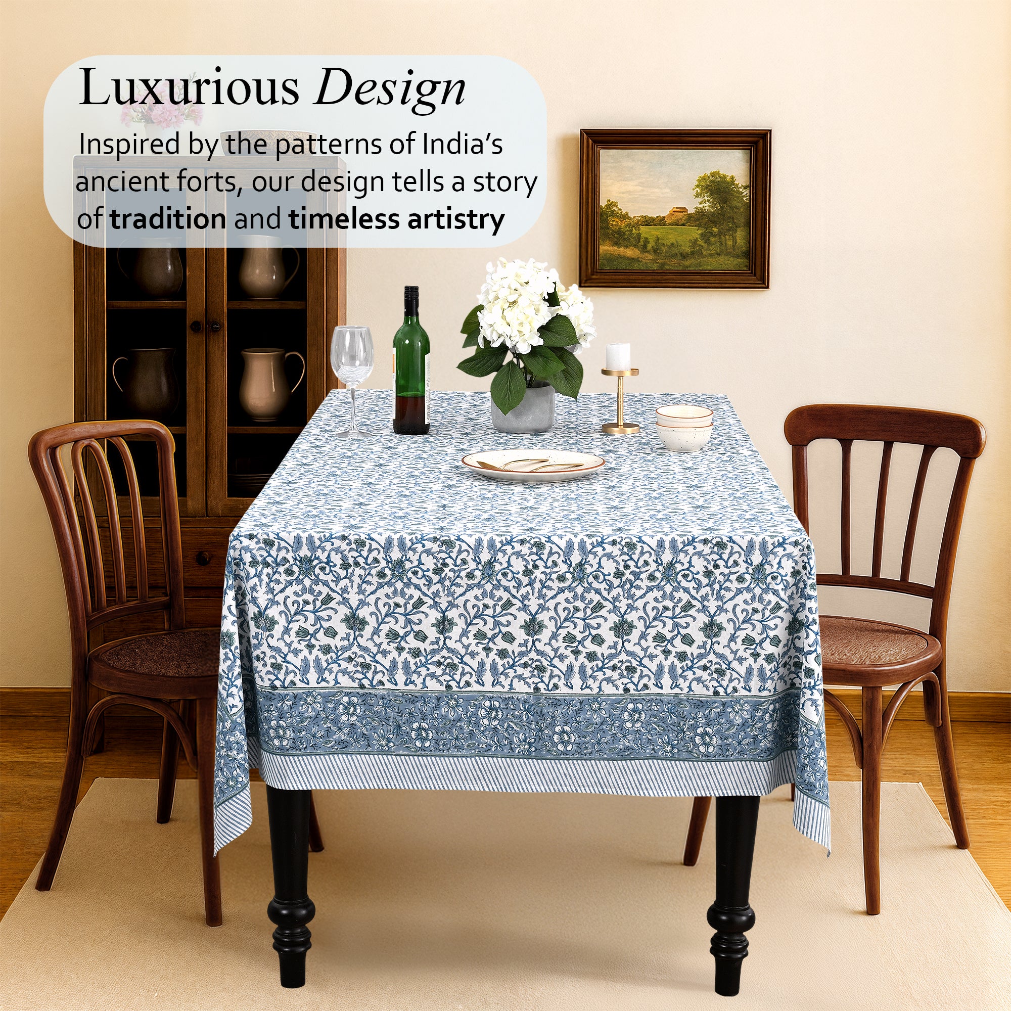 Cotton Block Print Tablecloth – Ocean Vine