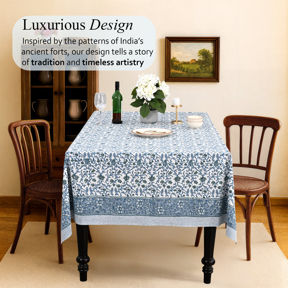 Cotton Block Print Tablecloth – Ocean Vine