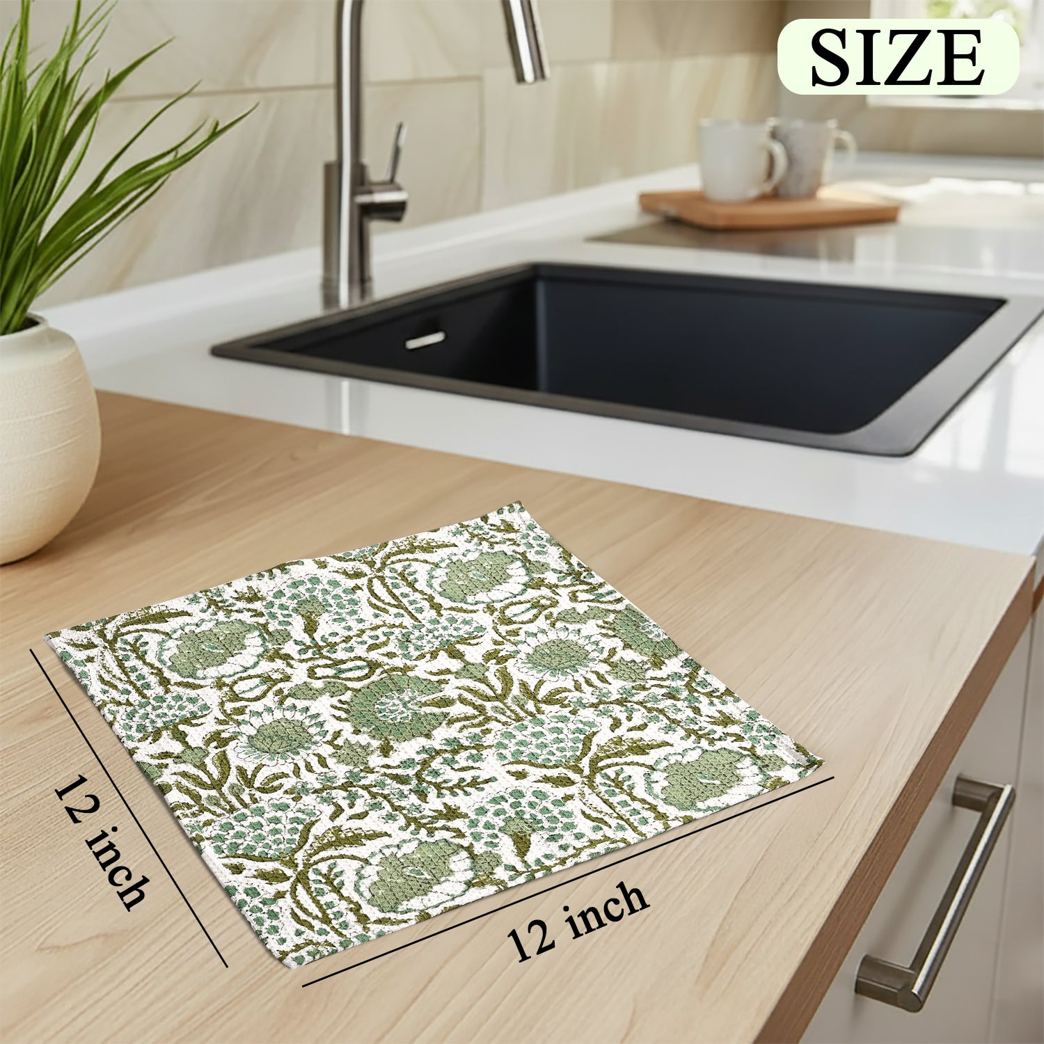 Hand Block Printed Waffle Kitchen Towels – Agate Green