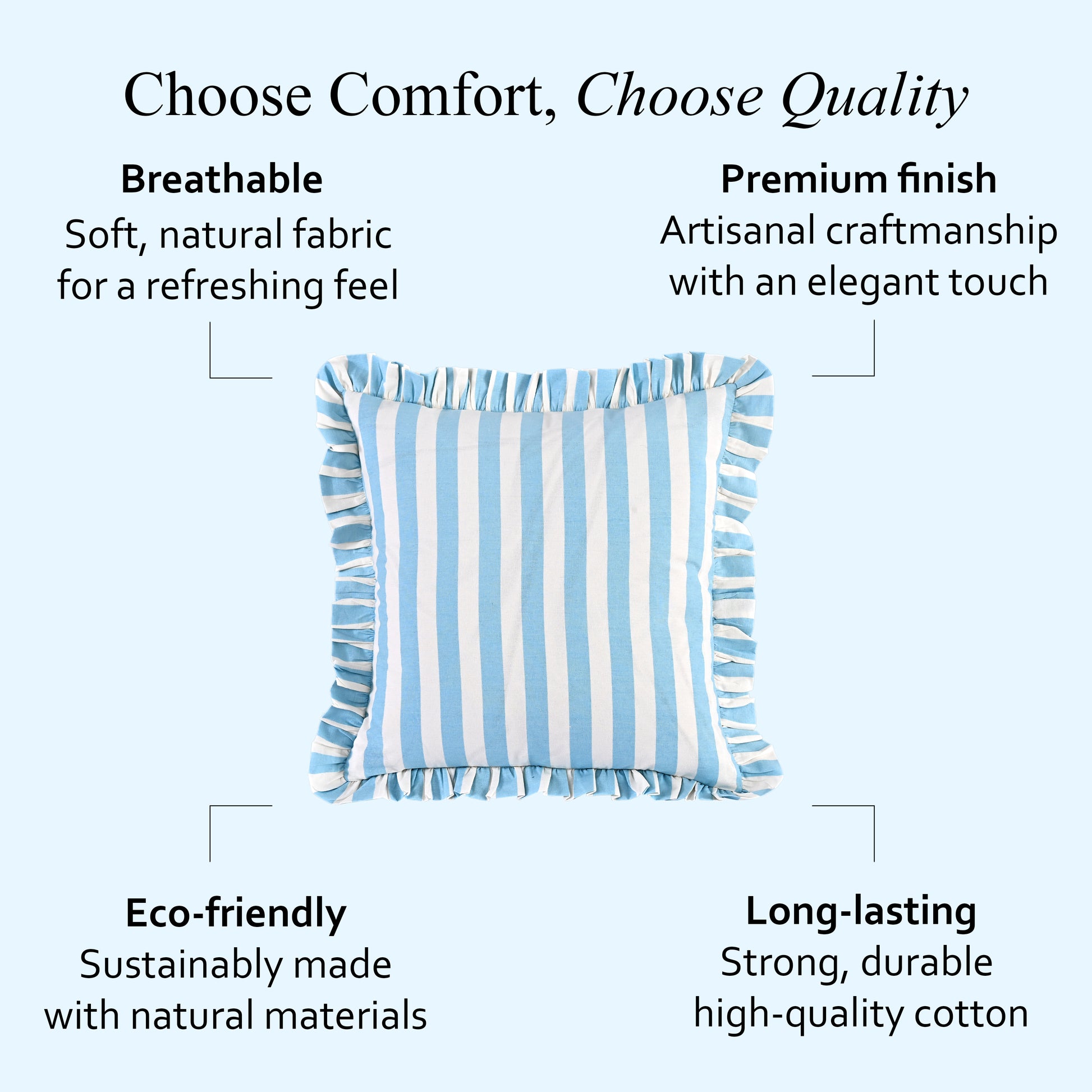 Blue Striped Ruffle Throw Pillow Covers