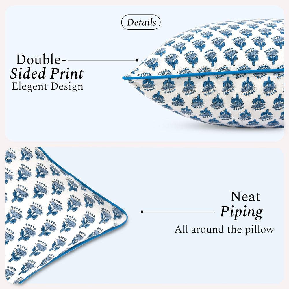 Cotton Piping Sham Cover - Apatite Blue