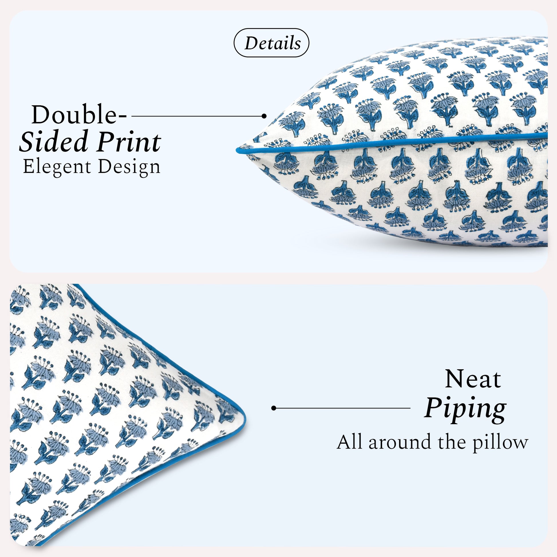 Cotton Piping Sham Cover - Apatite Blue