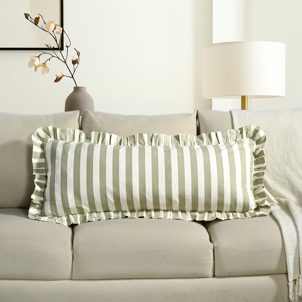 Grey Striped Cotton Ruffle Sham Cover