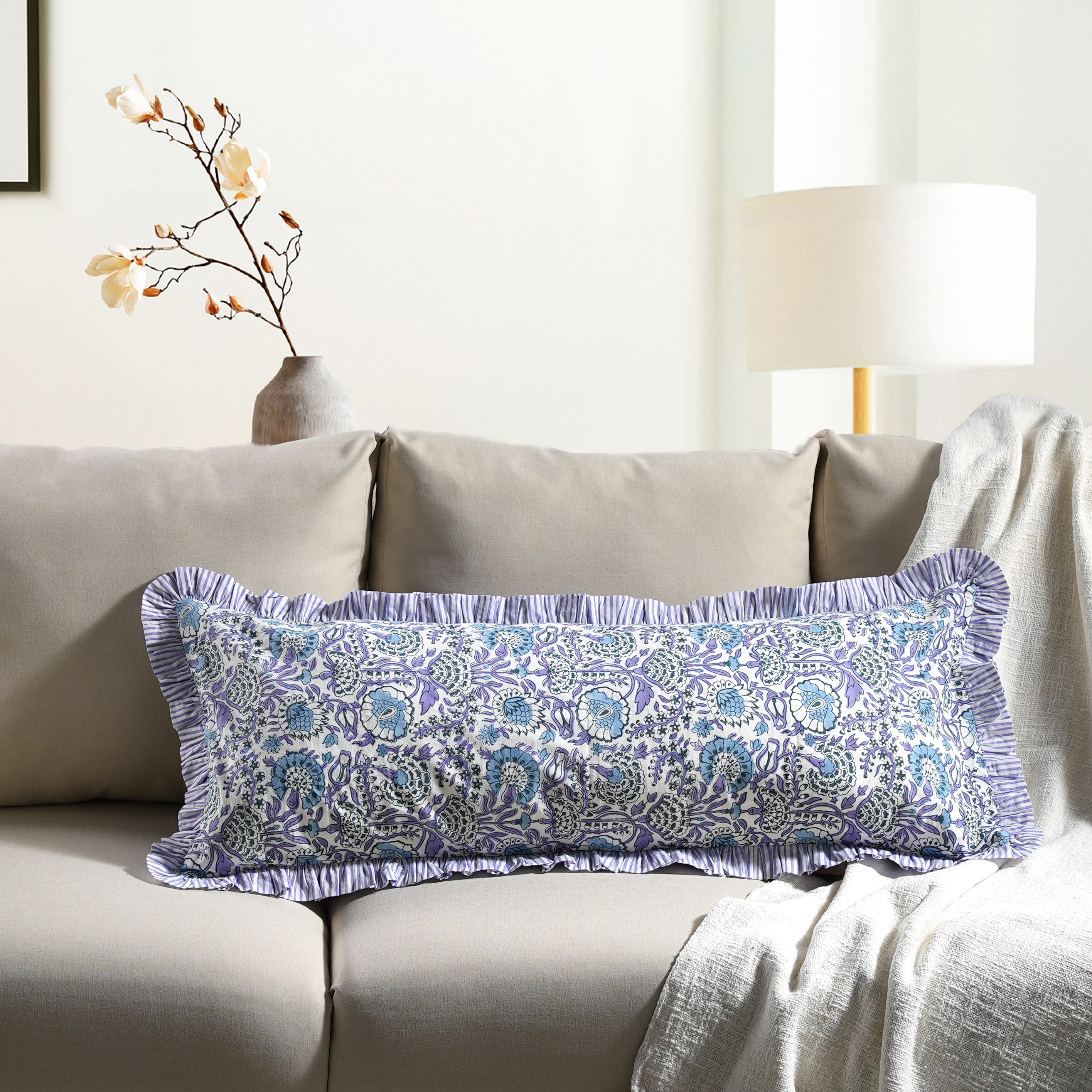 Cotton Piping Sham Cover - Aqua Blue