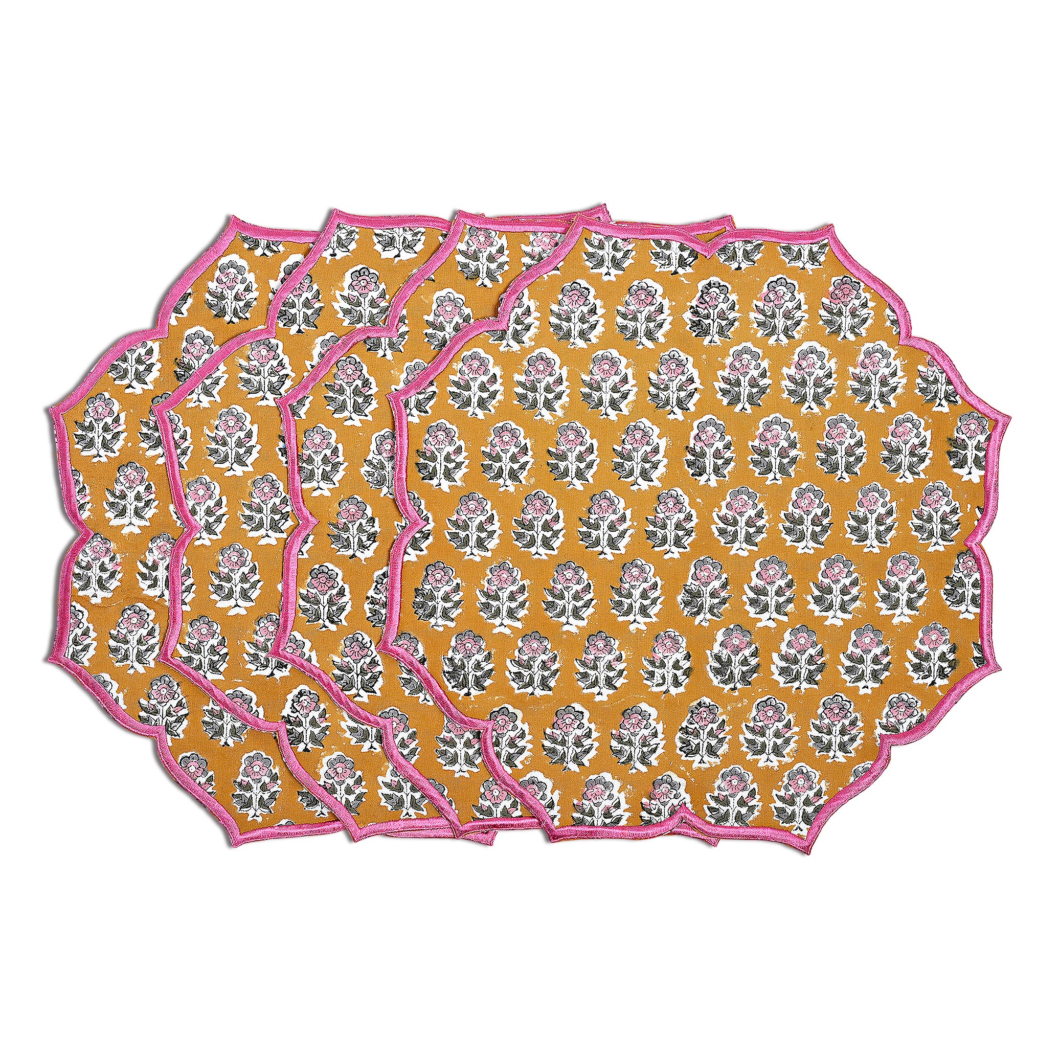 floral cotton placemat in citrine yellow for sunny table settings

