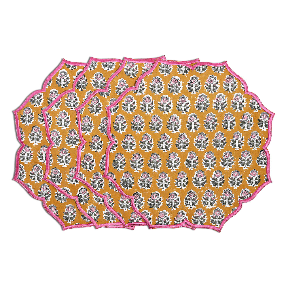 floral cotton placemat in citrine yellow for sunny table settings

