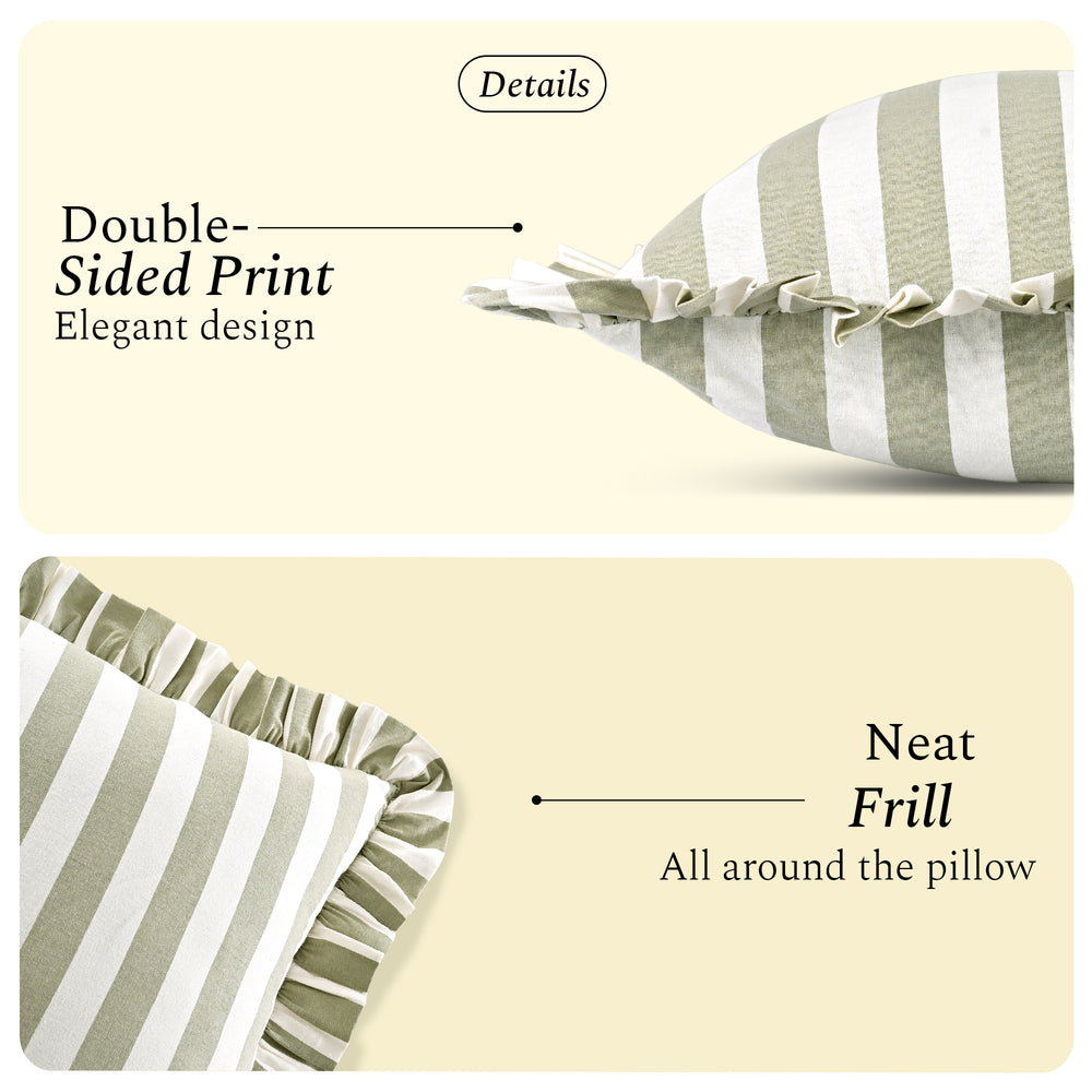 Grey Striped Cotton Ruffle Sham Cover