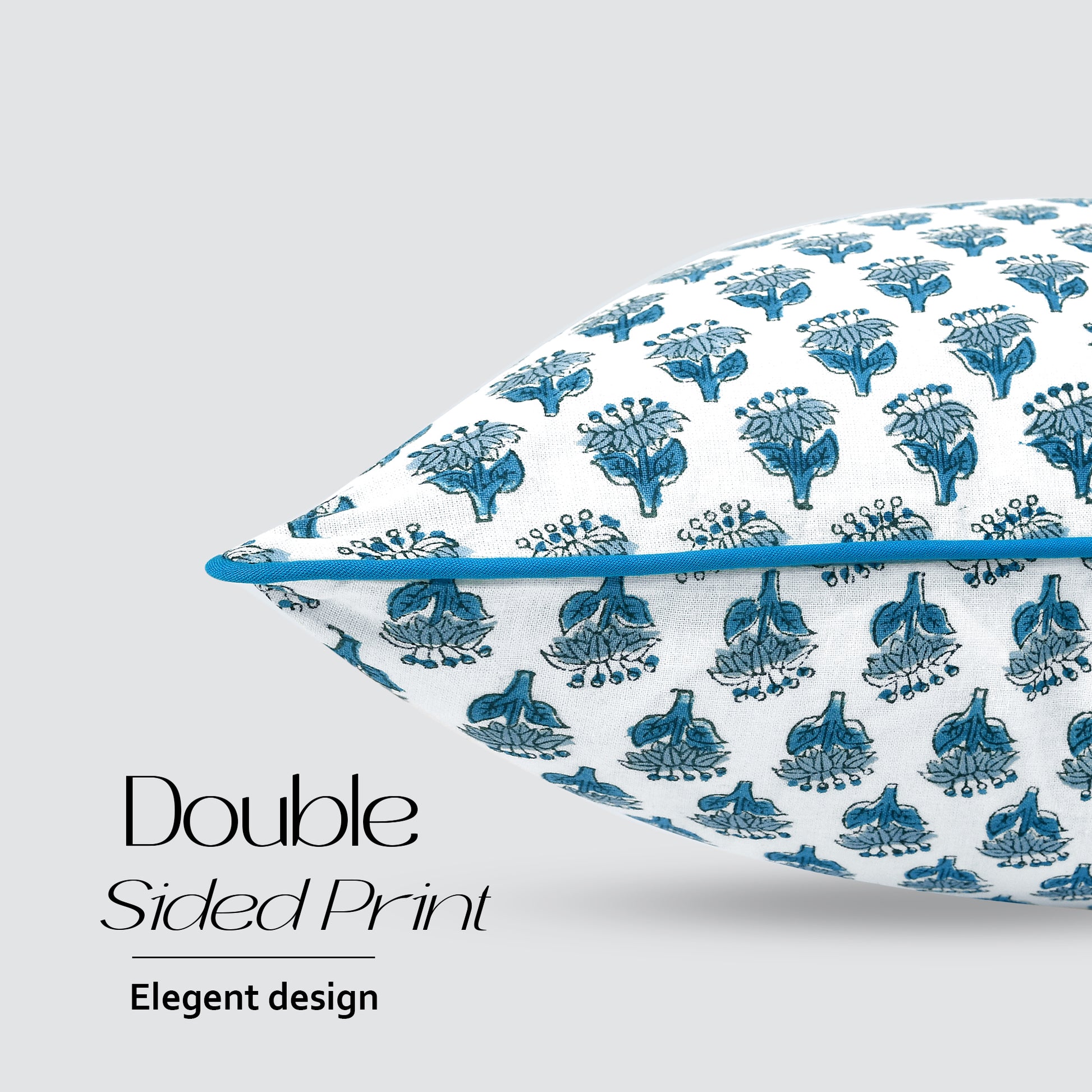 Cotton Piping Sham Cover - Apatite Blue