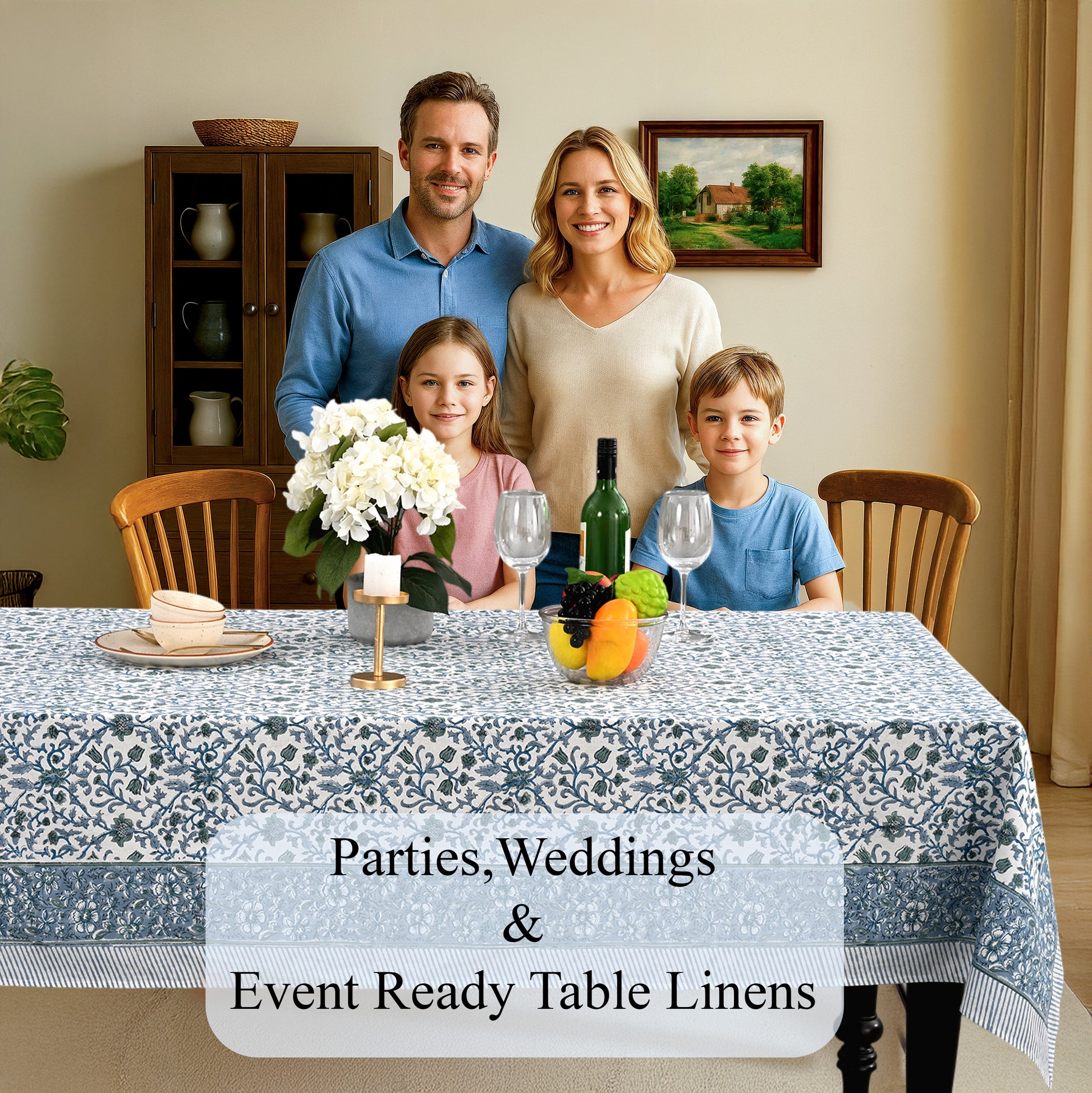 Cotton Block Print Tablecloth – Ocean Vine