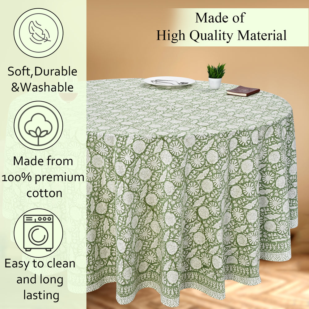 Round Block Print Tablecloth – Olive Bloom