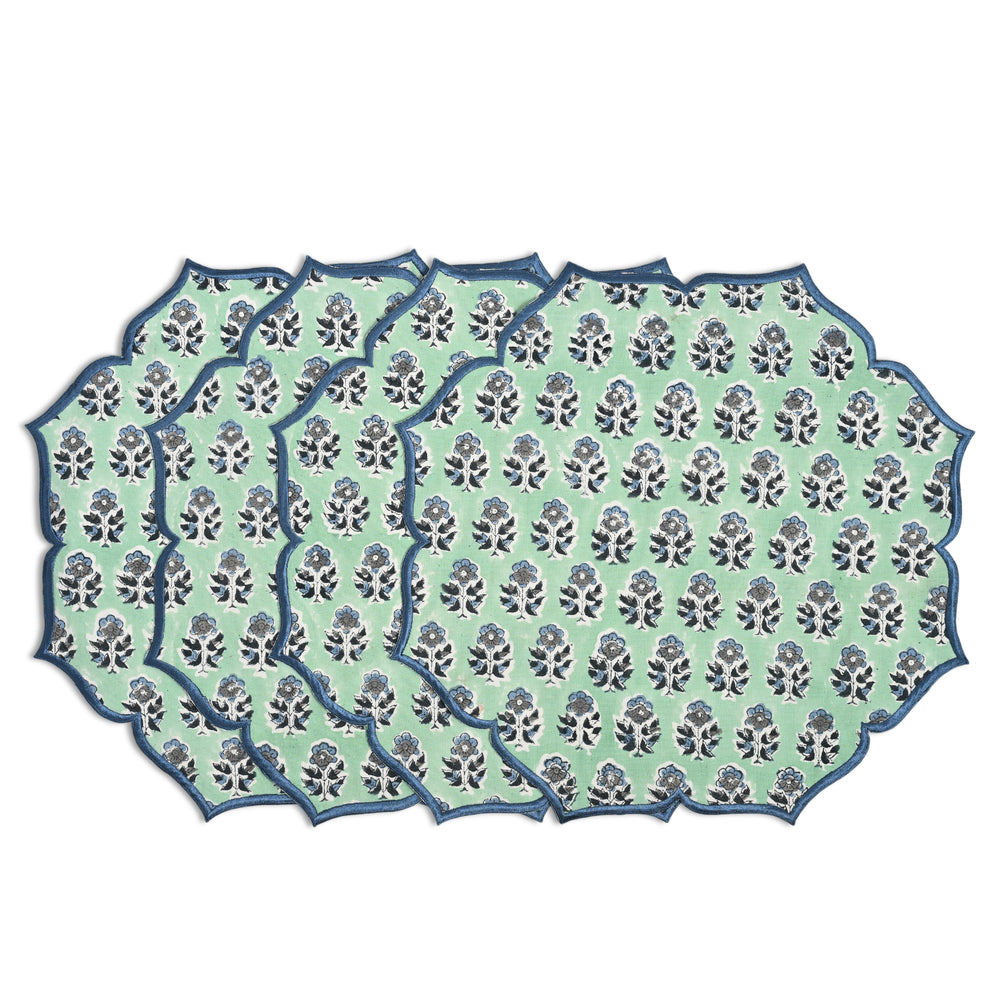 Embroidered Scalloped Cotton Placemats - Poppy Blue (Set of 4)