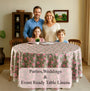 green and pink 100% cotton tablecloth on kitchen table in dining room