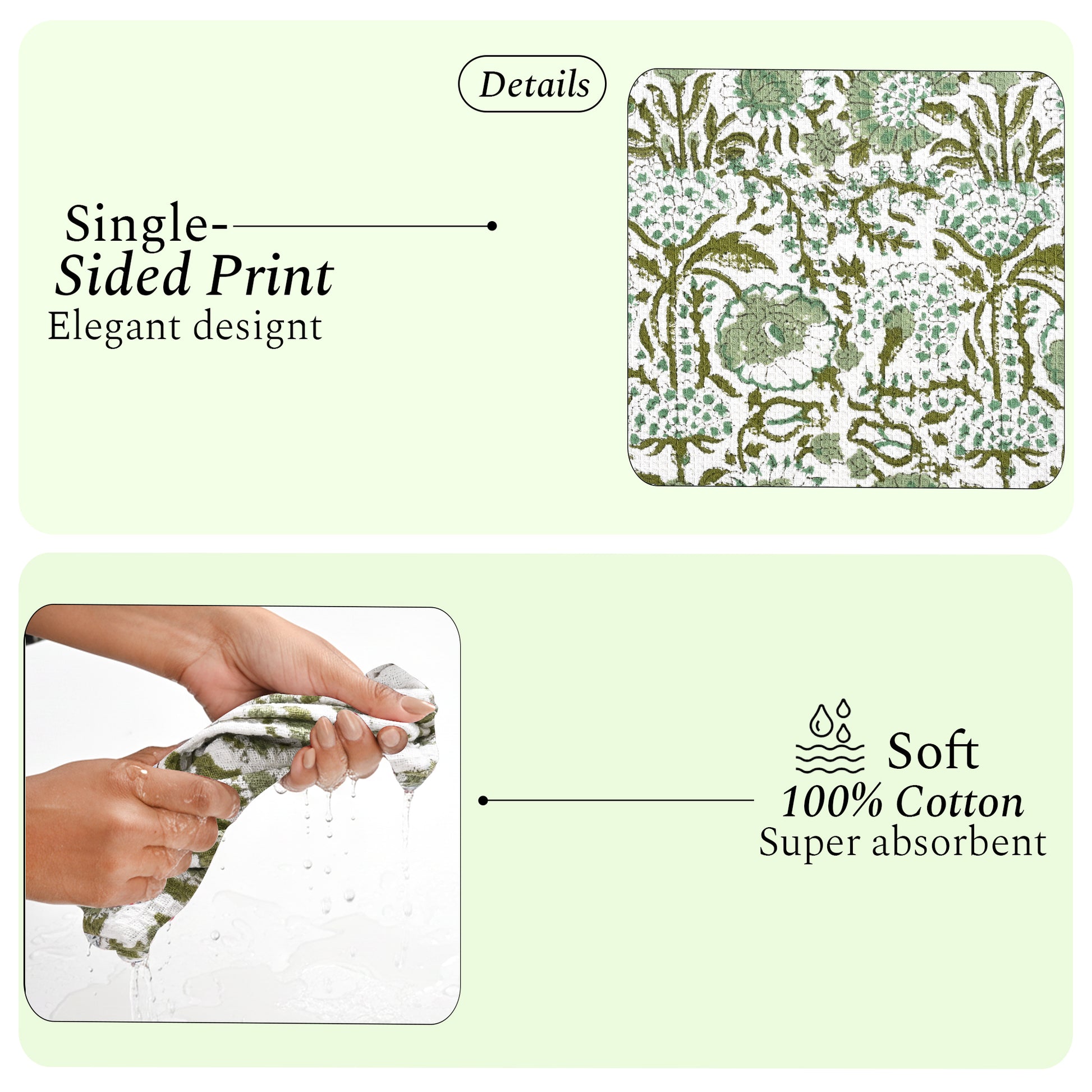 Hand Block Printed Waffle Kitchen Towels – Agate Green