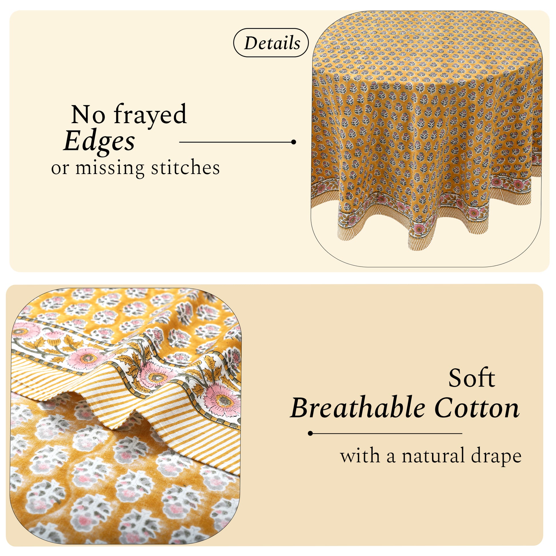Round Block Print Tablecloth – Yellow Citrine