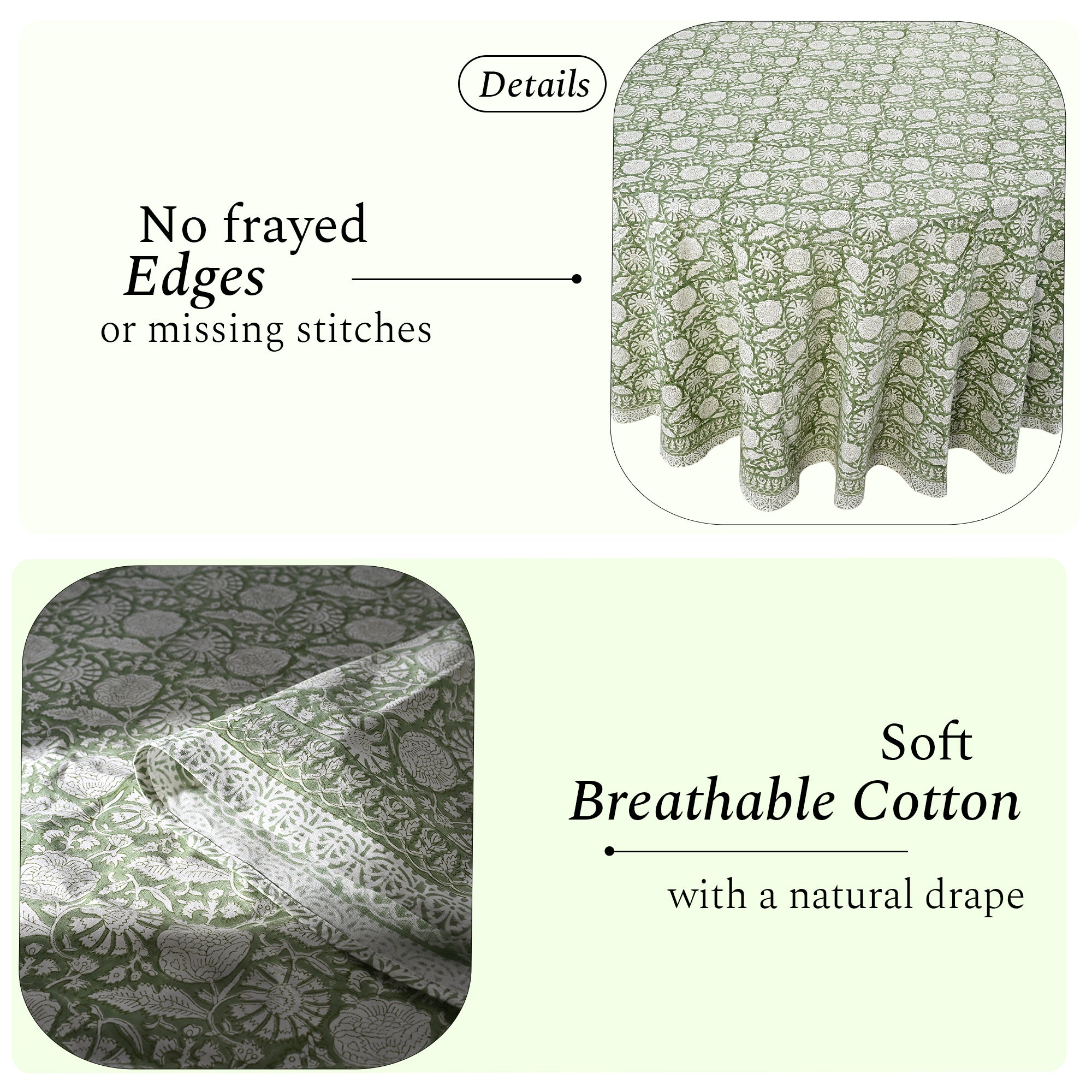Round Block Print Tablecloth – Olive Bloom