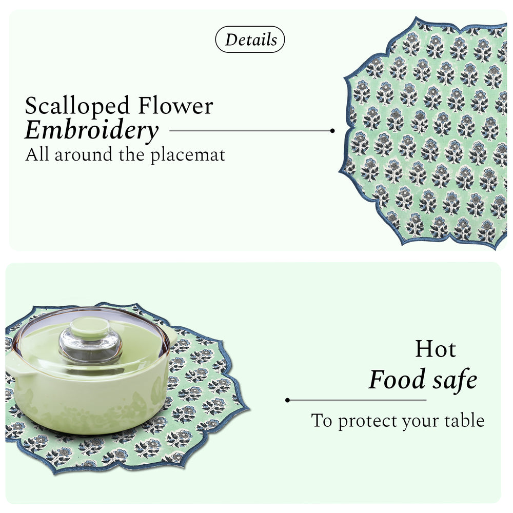 Embroidered Scalloped Cotton Placemats - Poppy Blue (Set of 4)