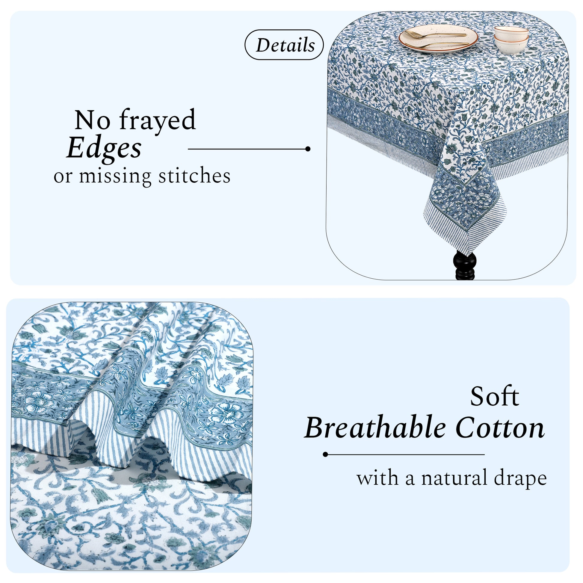 Cotton Block Print Tablecloth – Ocean Vine