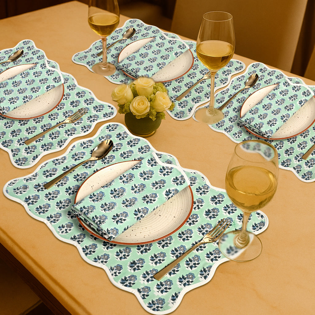 Rectangle 100% Cotton Reversible Placemat Set – Poppy Blue