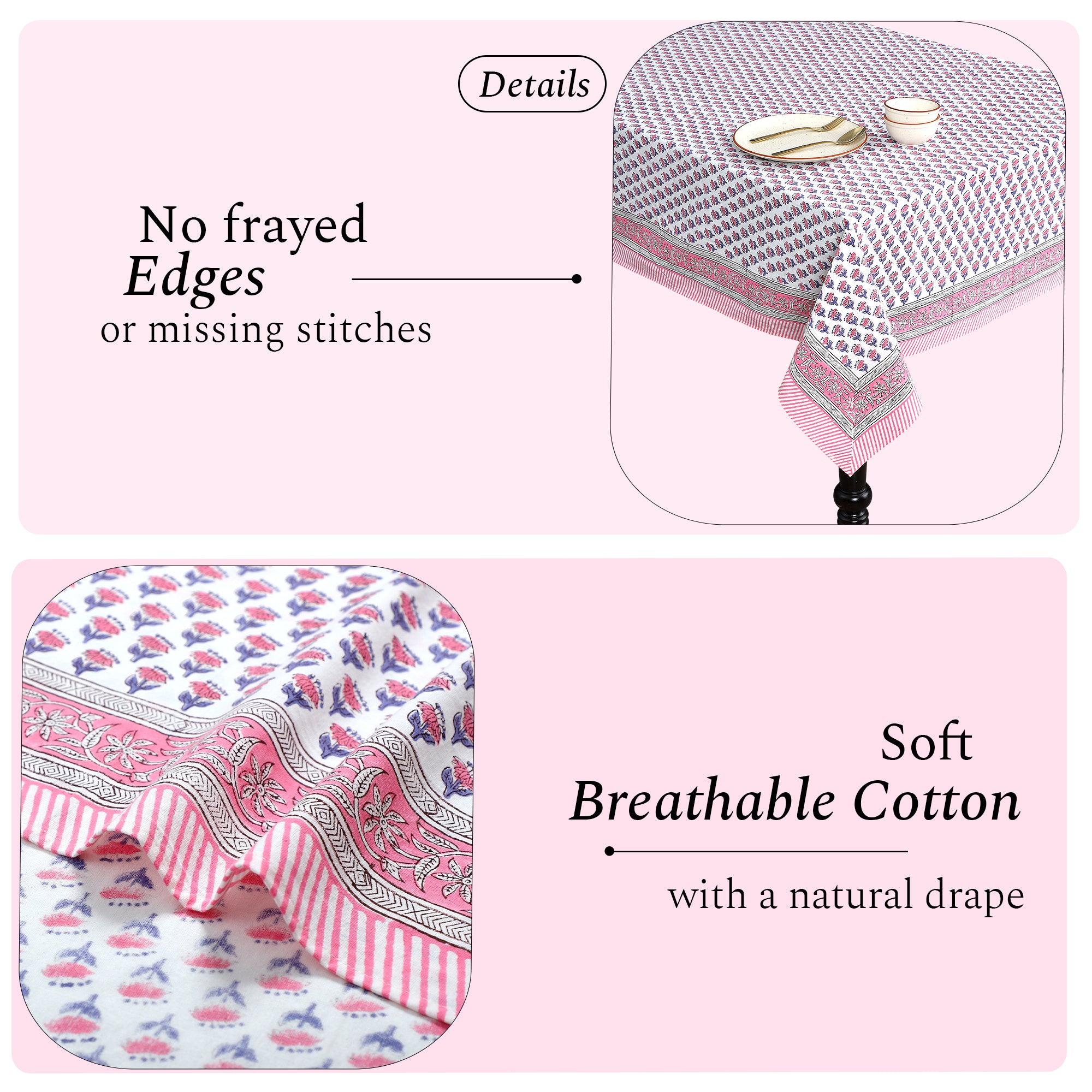 Pink Sapphire Cotton Tablecloth on Farmhouse Kitchen Table