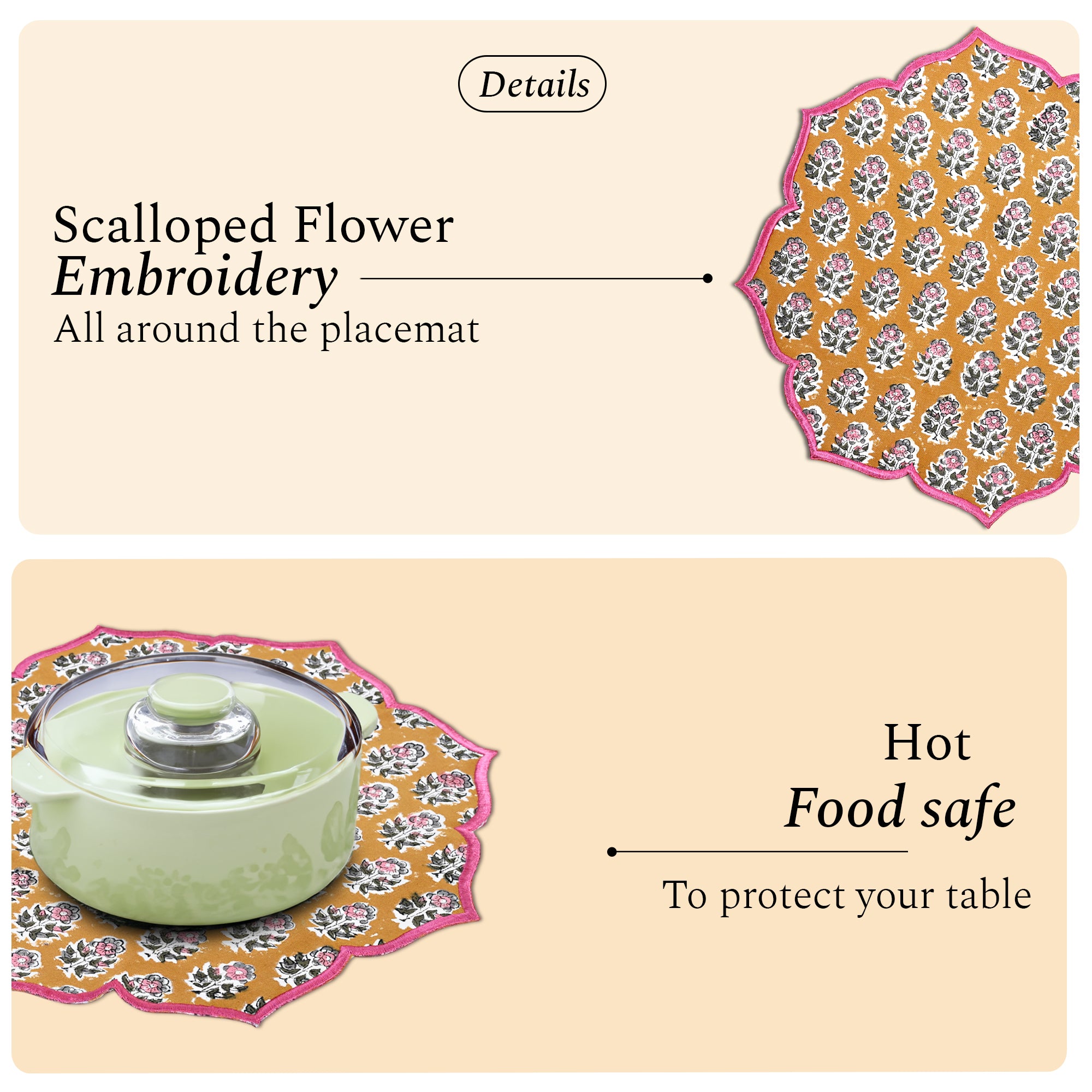 floral Sunny cotton placemat in citrine yellow with vintage accents