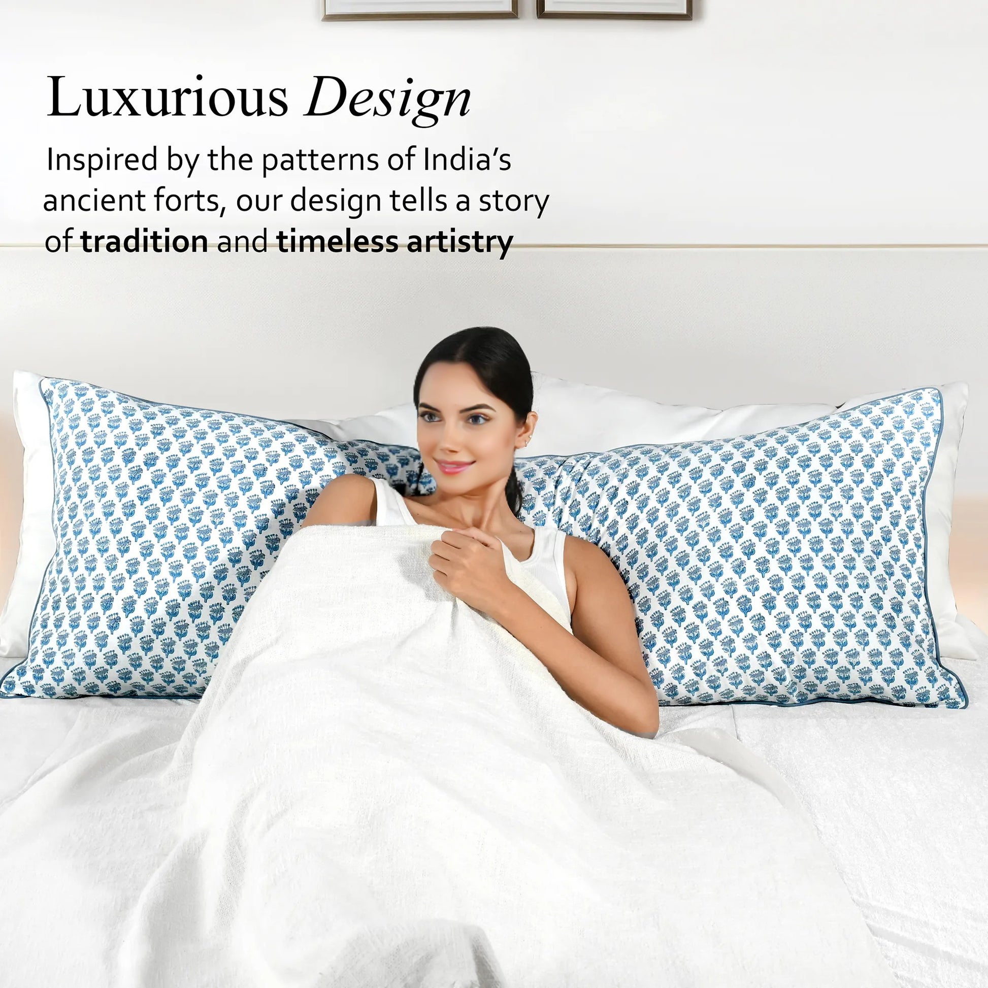 Cotton Piping Sham Cover - Apatite Blue