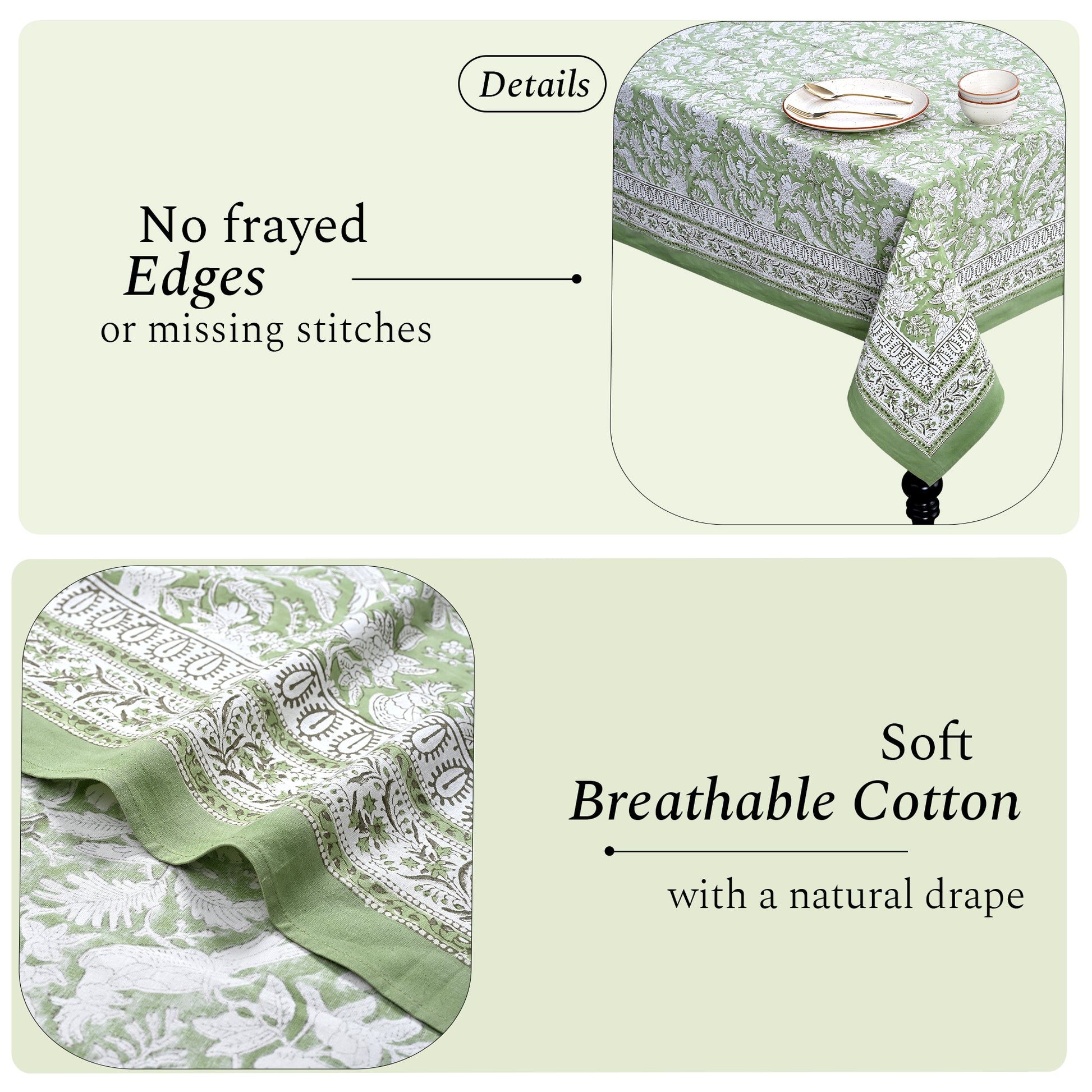 Olive Green Cotton Tablecloth on Kitchen Table
