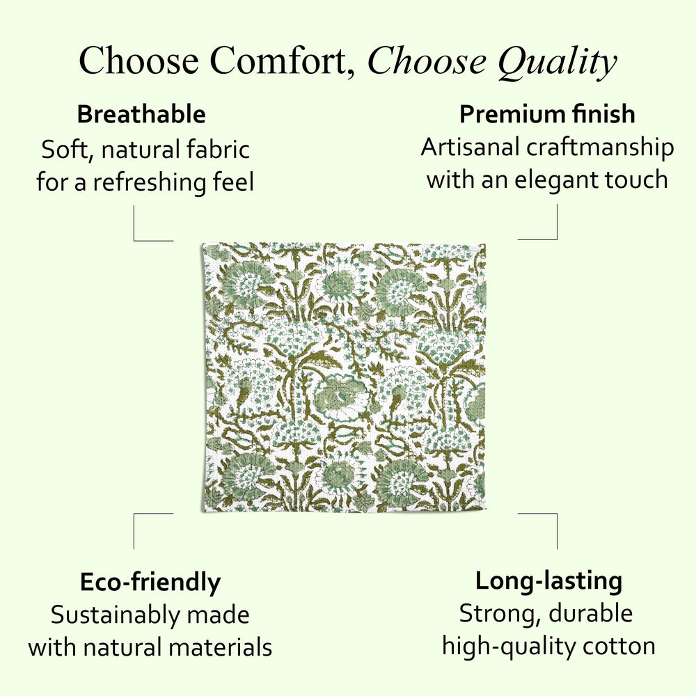 Hand Block Printed Waffle Kitchen Towels – Agate Green