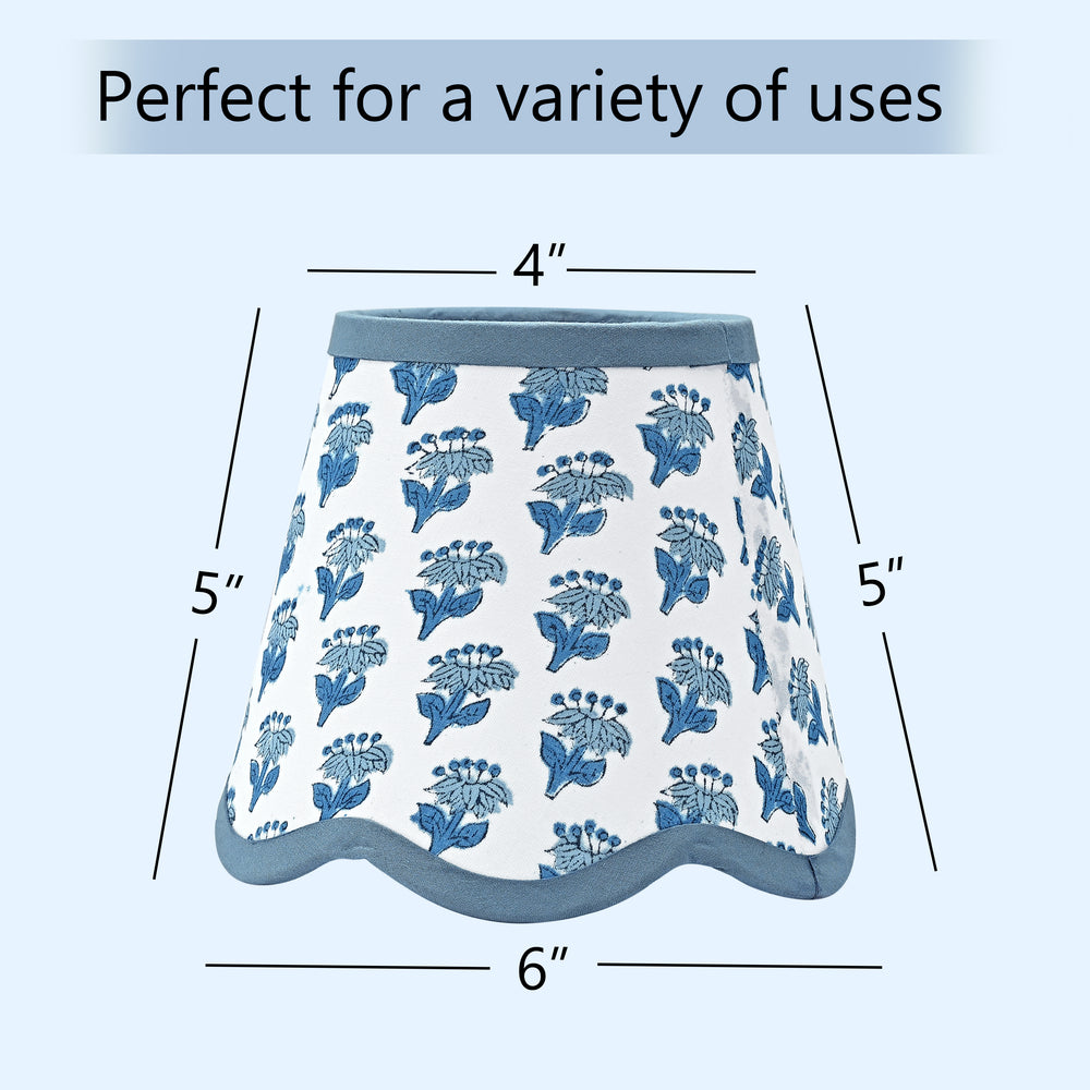 Hand Block Printed Cotton Lampshade – Scallop Floral Apatite Blue
