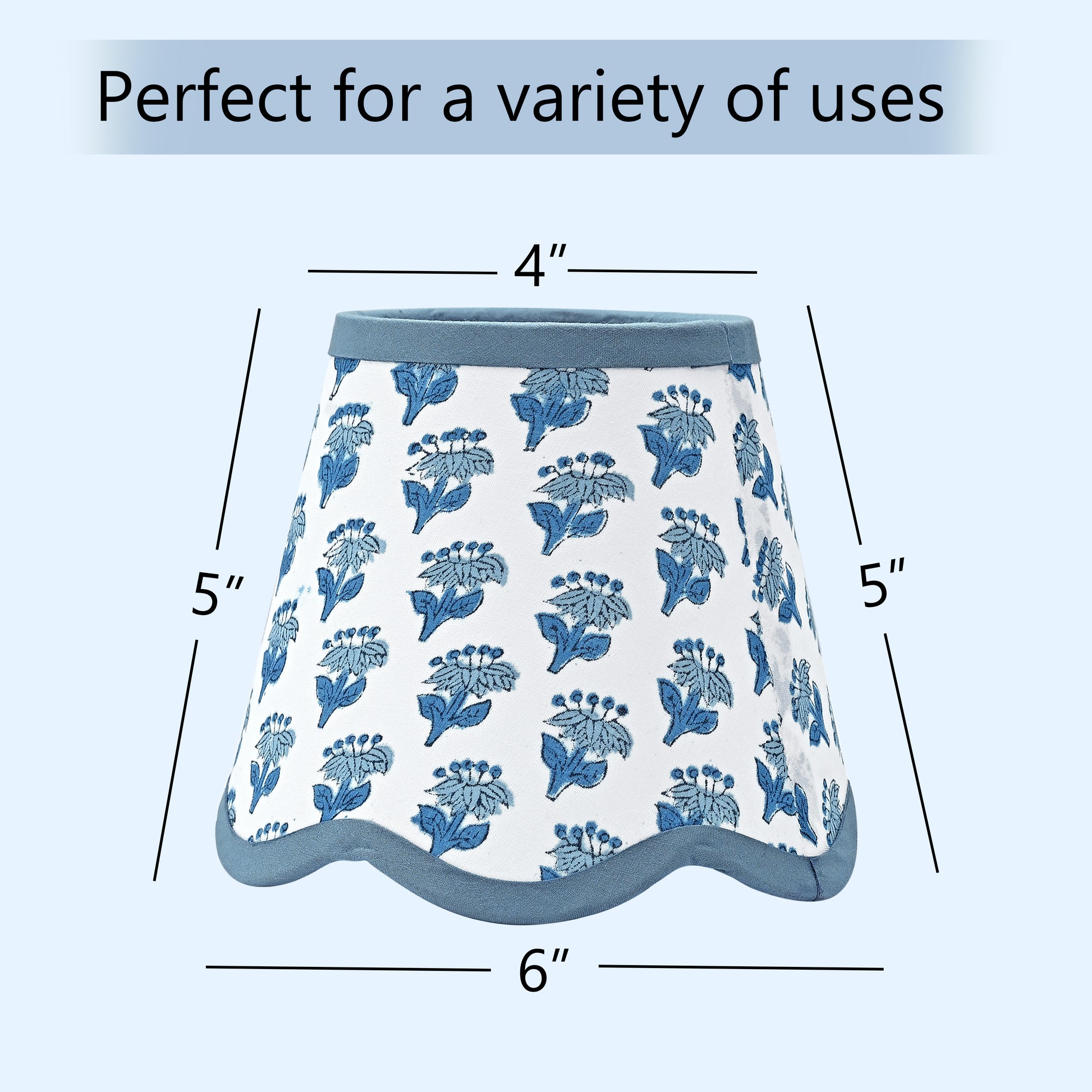 Hand Block Printed Cotton Lampshade – Scallop Floral Apatite Blue