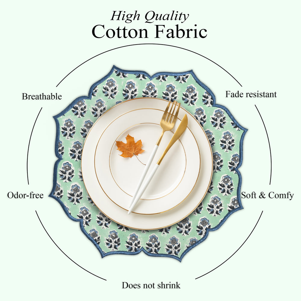Embroidered Scalloped Cotton Placemats - Poppy Blue (Set of 4)