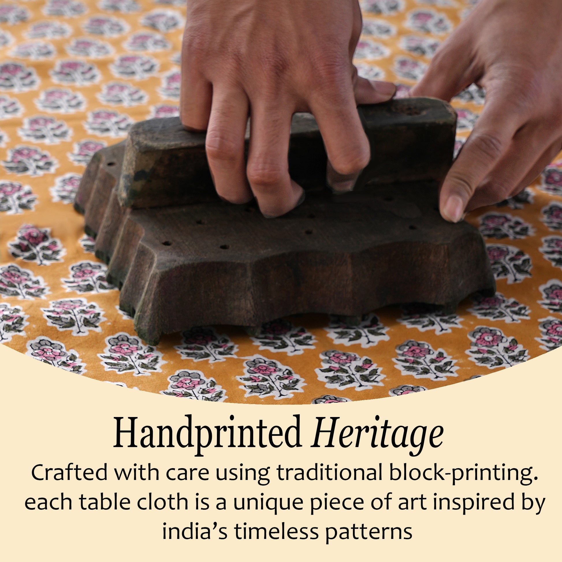 Round Block Print Tablecloth – Yellow Citrine