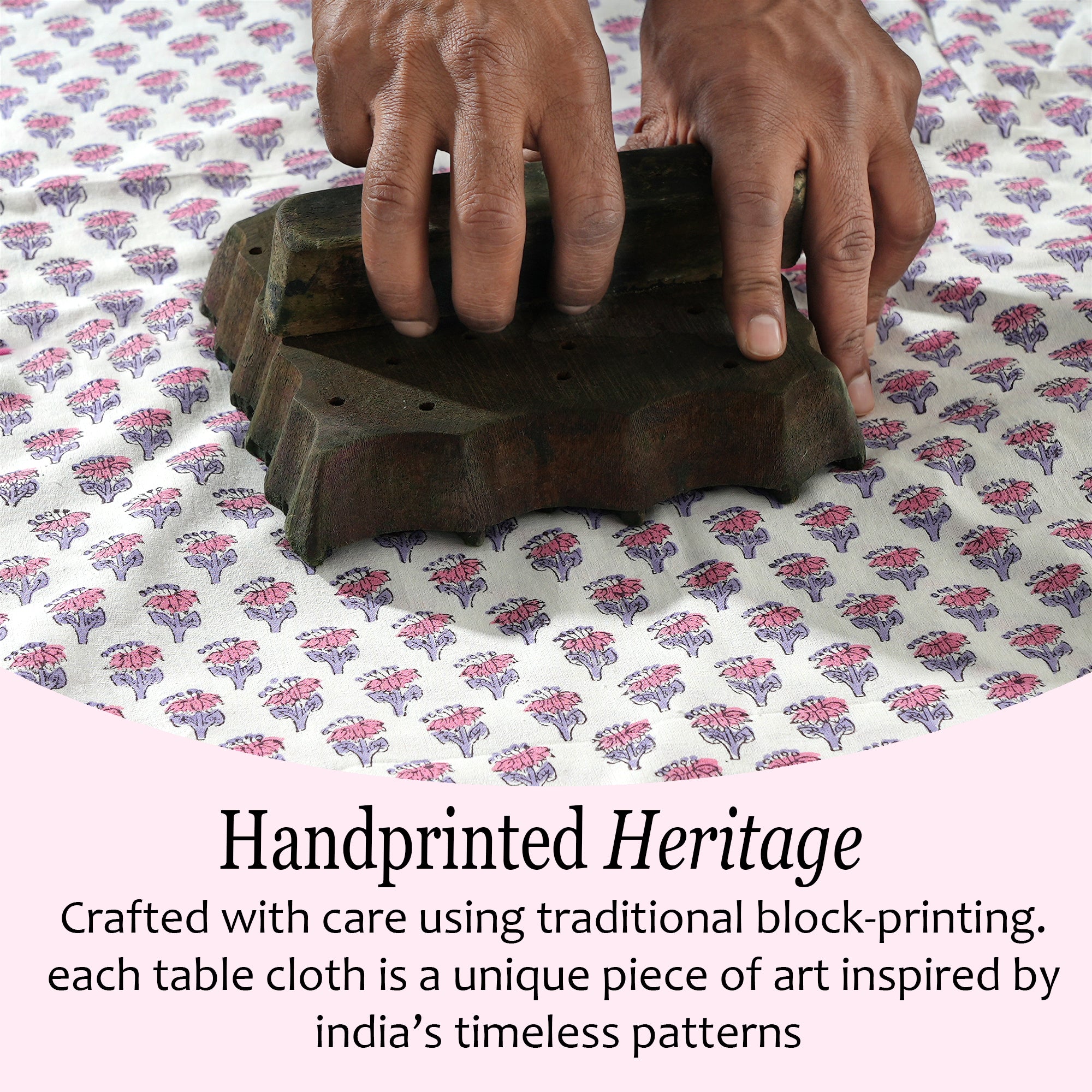 Pink Sapphire Cotton Tablecloth on Farmhouse Kitchen Table
