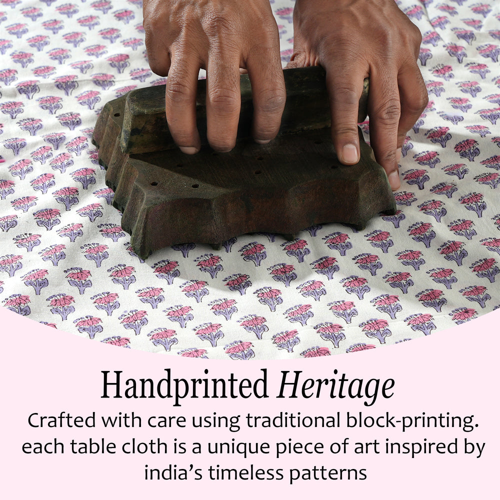 Pink Sapphire Cotton Tablecloth on Farmhouse Kitchen Table