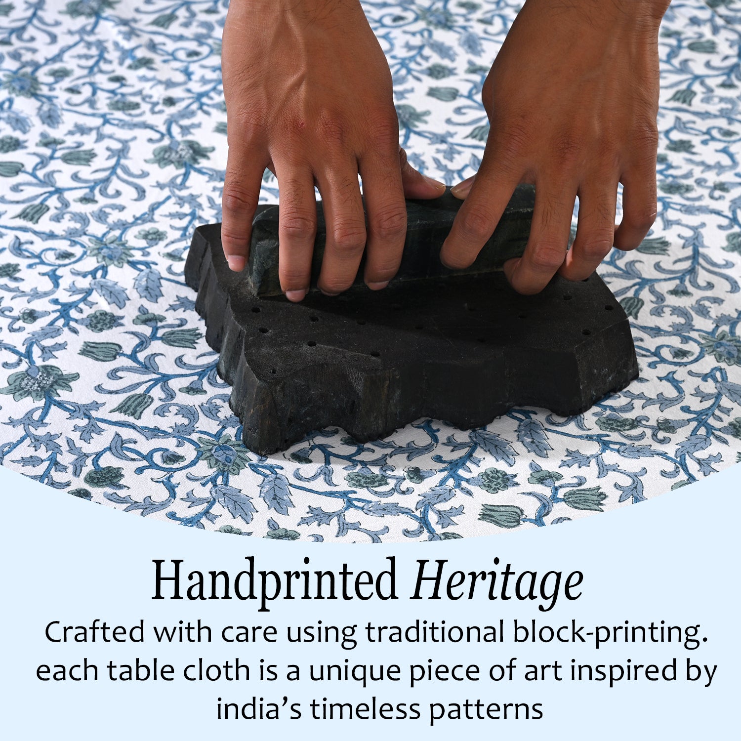 Cotton Block Print Tablecloth – Ocean Vine