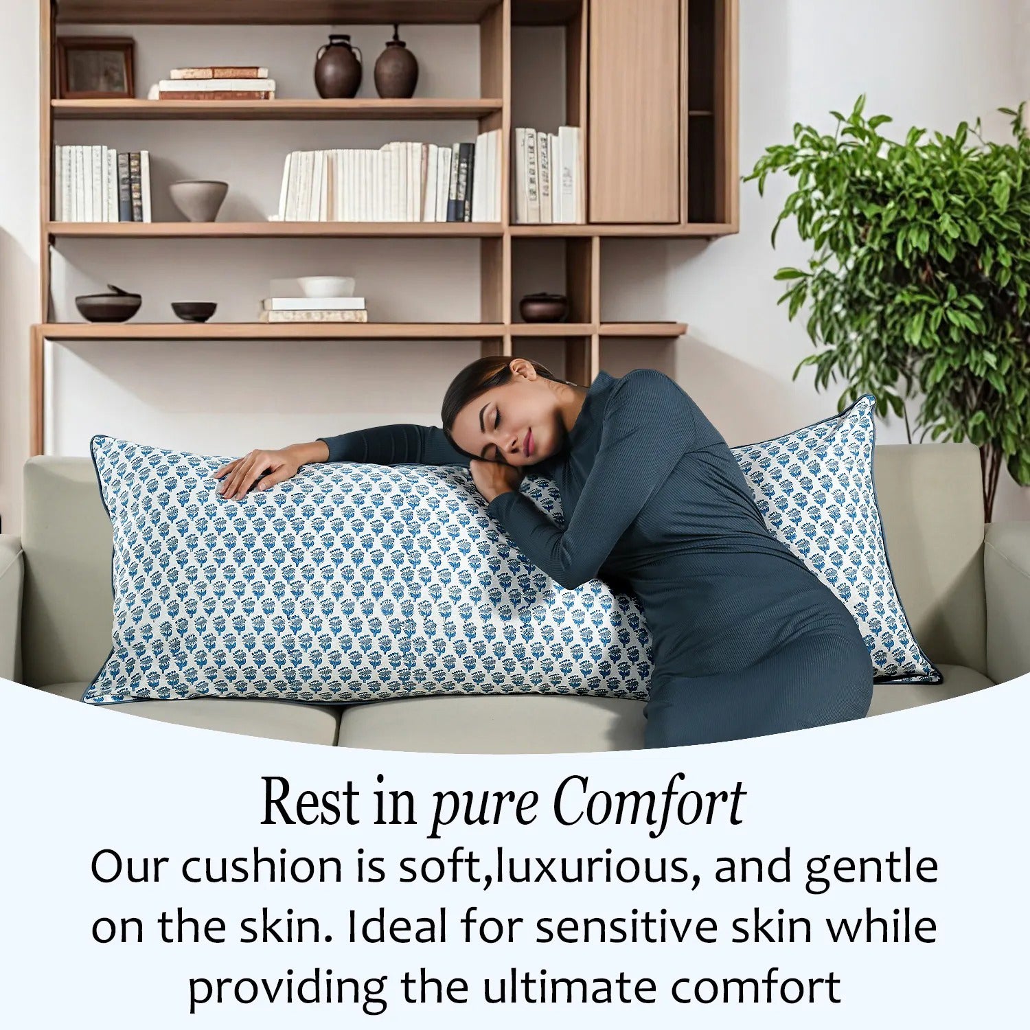 Cotton Piping Sham Cover - Apatite Blue