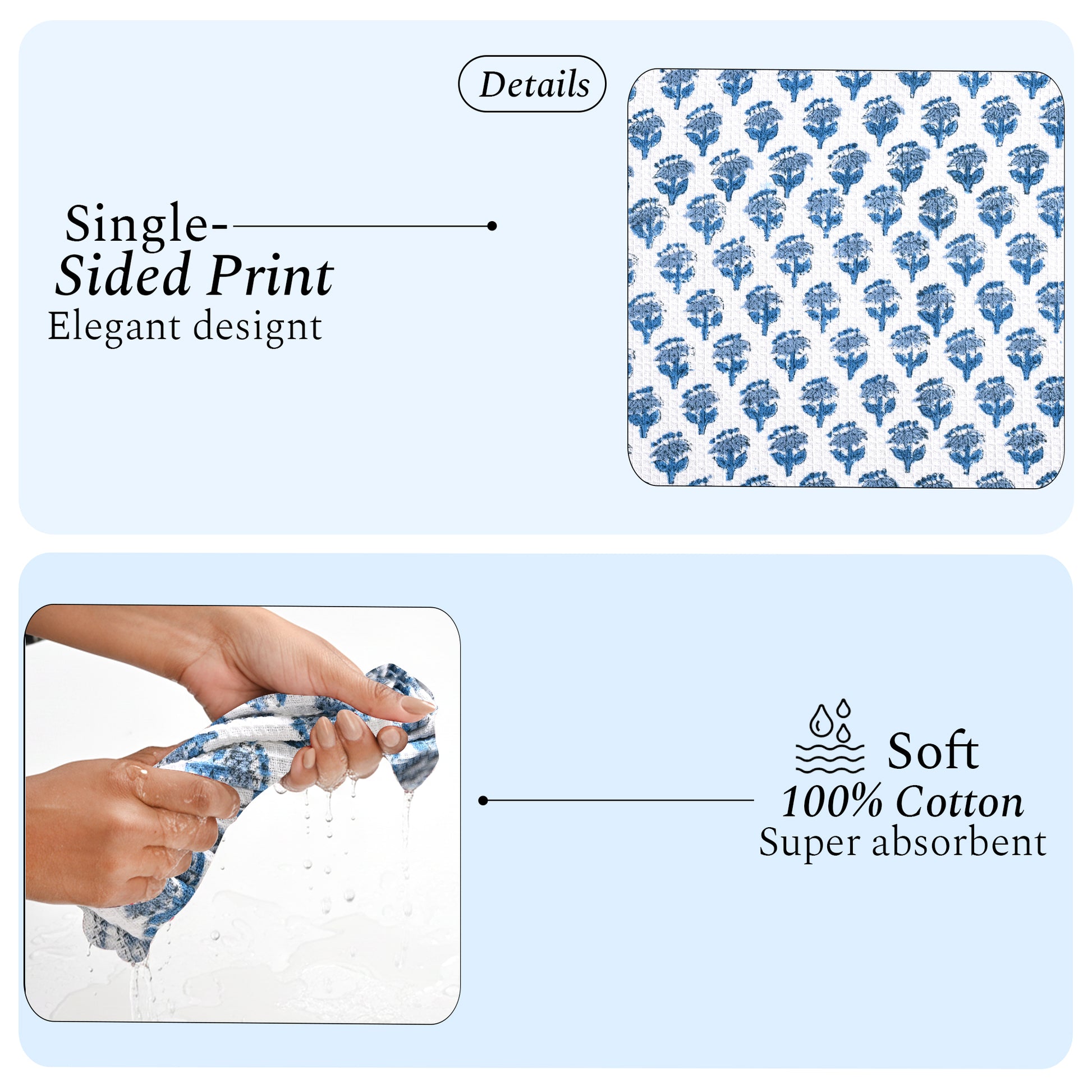 Hand Block Printed Waffle Kitchen Towels – Apatite Blue