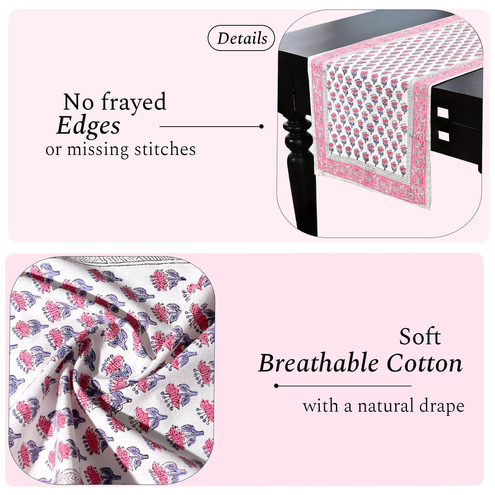 Cotton Block Print Table Runner - Pink Sapphire