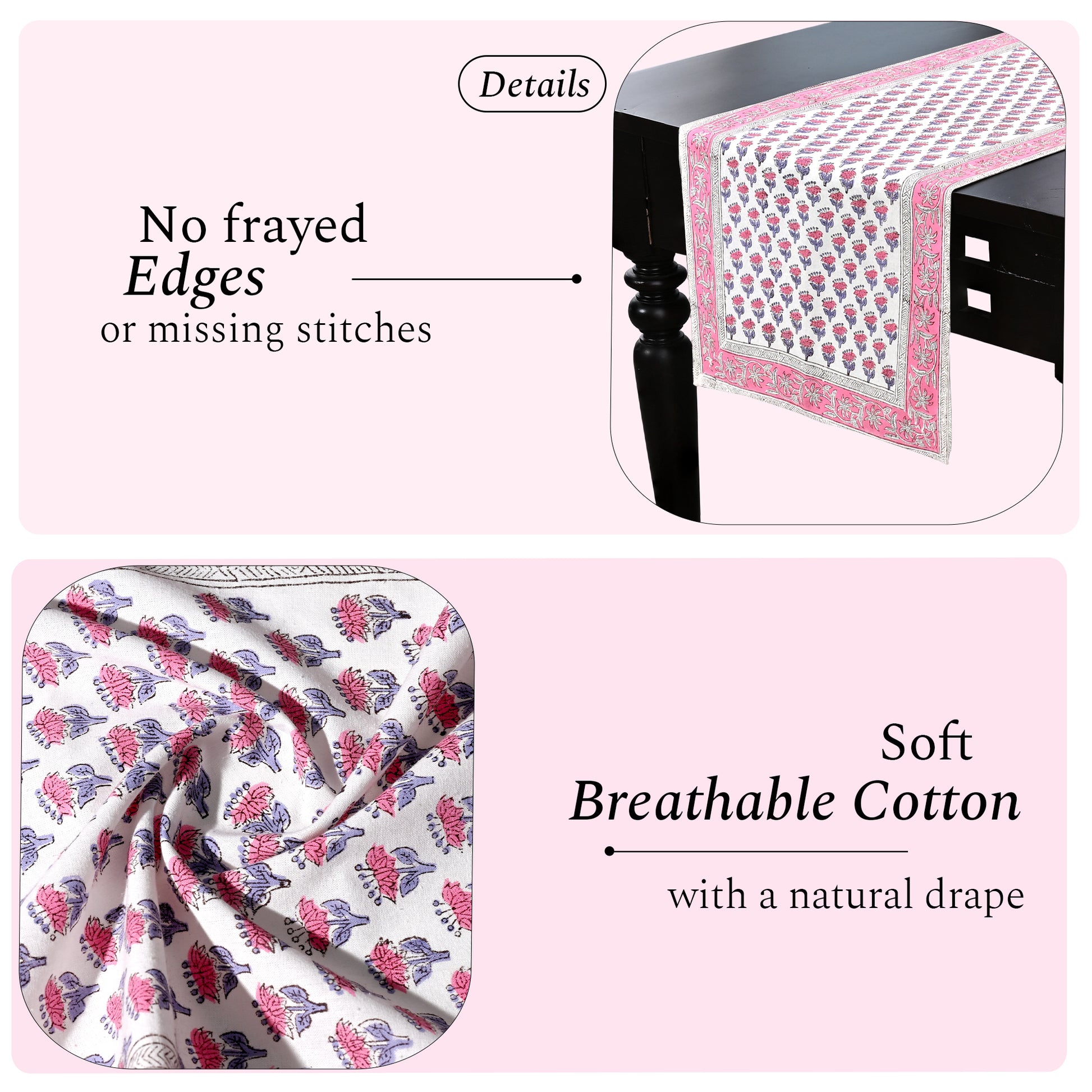 Cotton Block Print Table Runner - Pink Sapphire