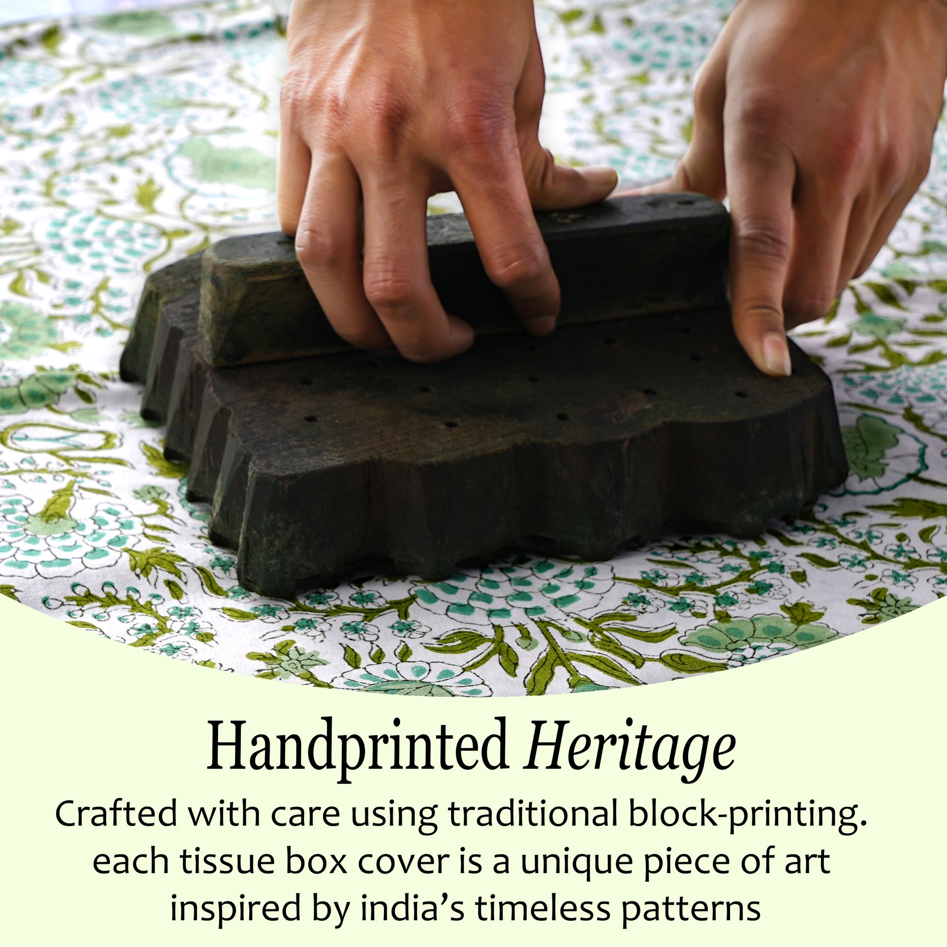100% Cotton Hand Block Printed Tissue Box Cover - Agate Green