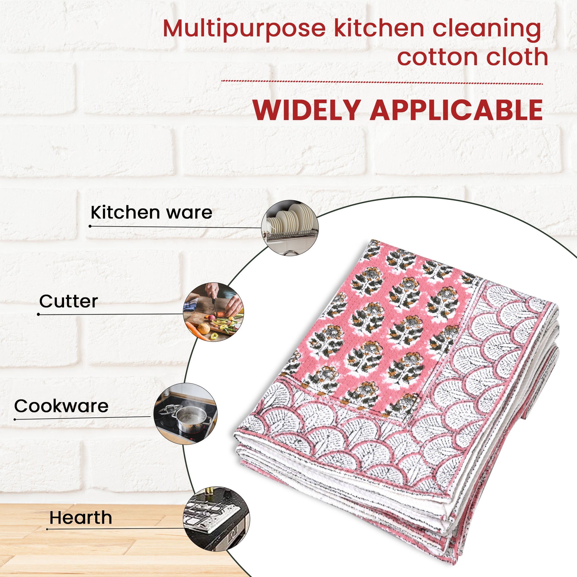 Hand Block Printed Waffle Kitchen Towels – Poppy Pink