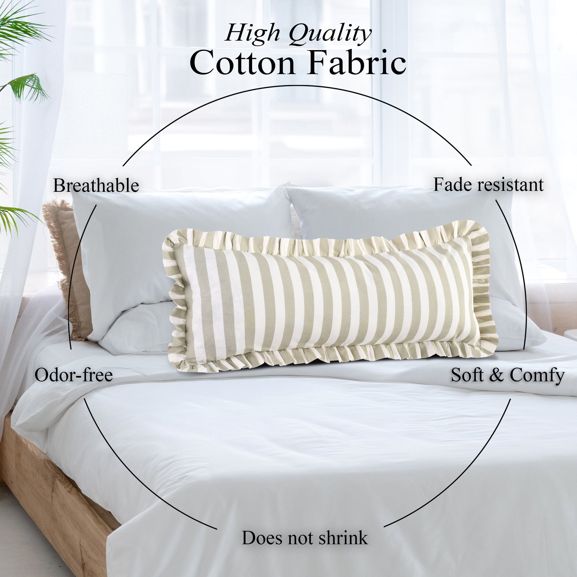 Grey Striped Cotton Ruffle Sham Cover