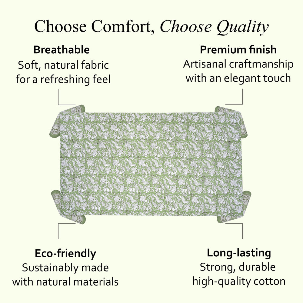 Olive Green Cotton Tablecloth on Kitchen Table