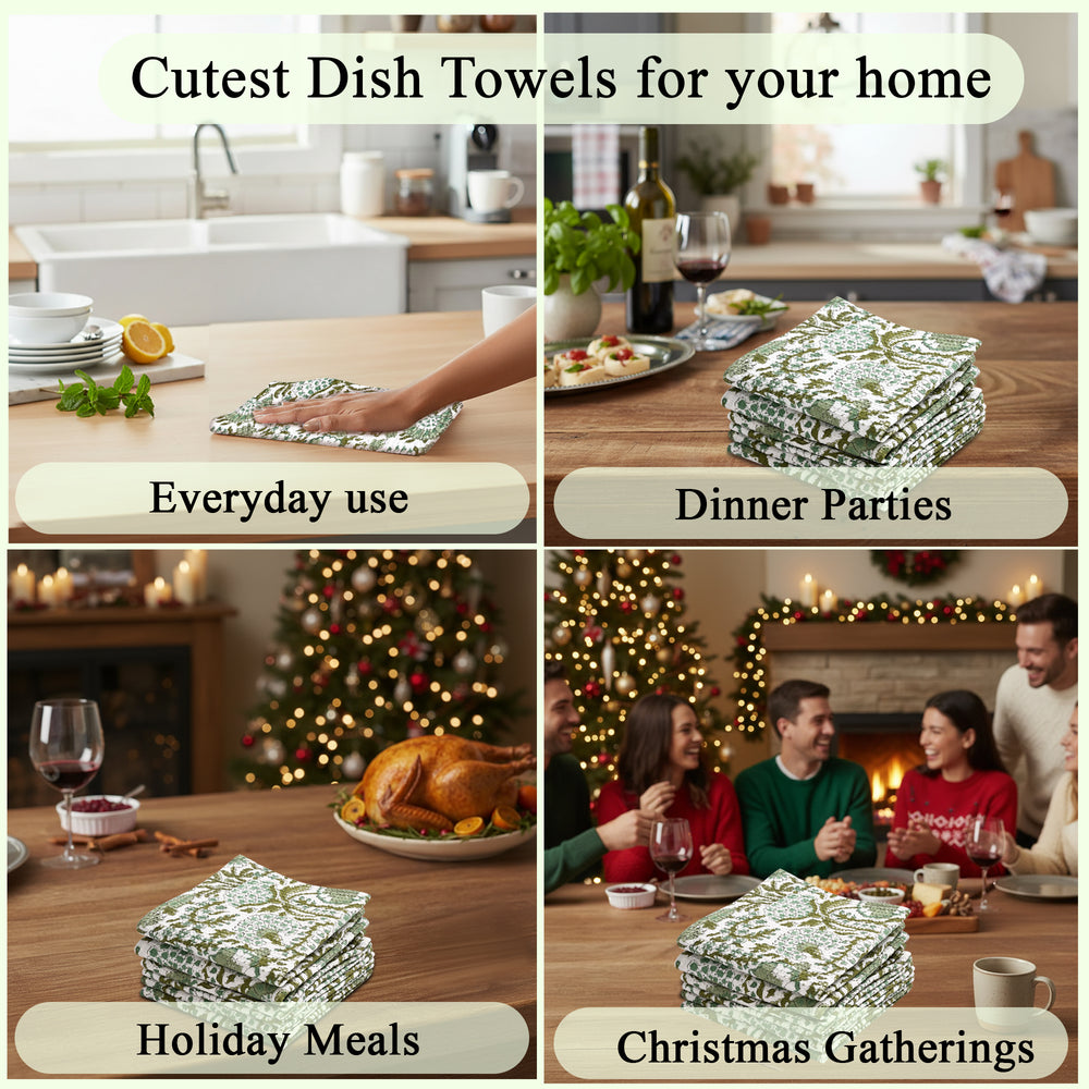 Hand Block Printed Waffle Kitchen Towels – Agate Green