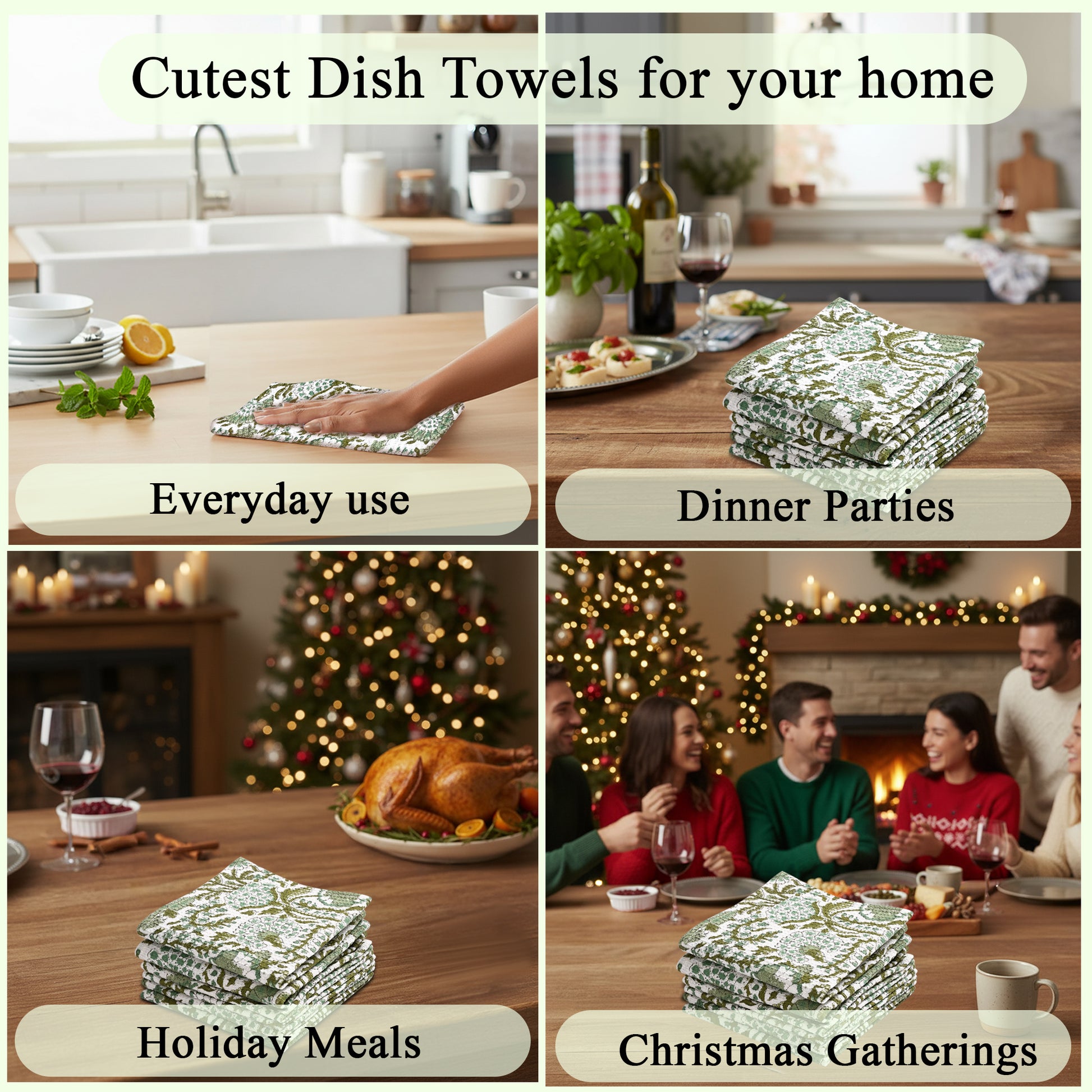 Hand Block Printed Waffle Kitchen Towels – Agate Green