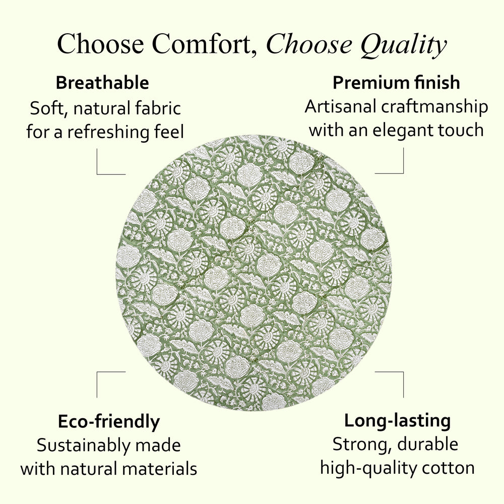 Round Block Print Tablecloth – Olive Bloom