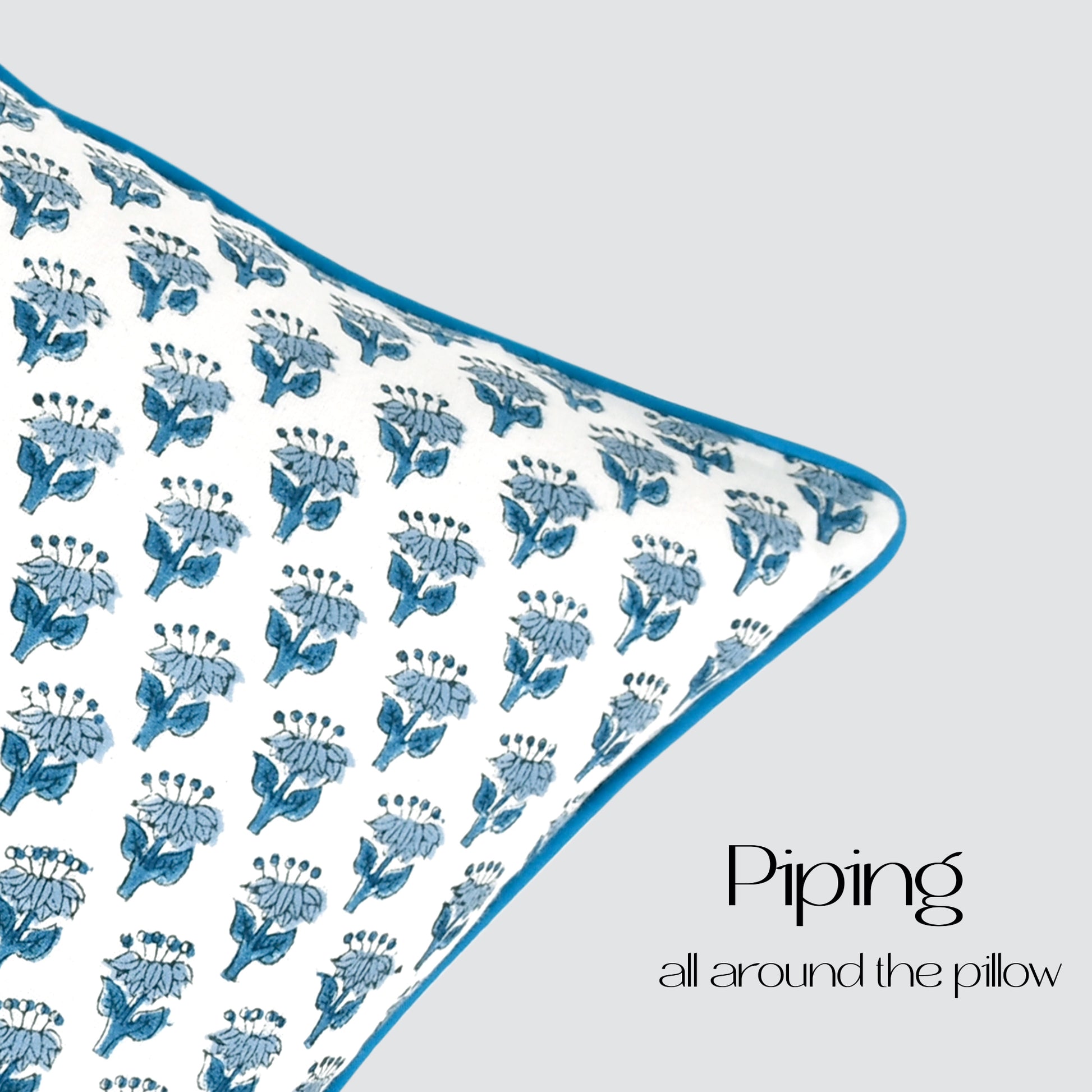 Cotton Piping Sham Cover - Apatite Blue