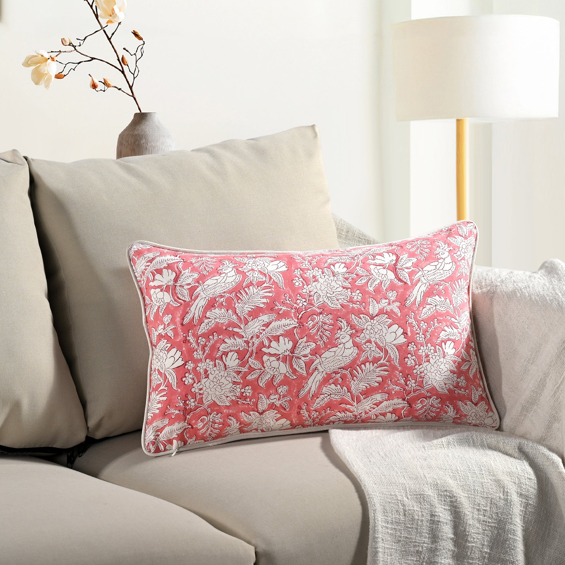Piping Throw Pillow Covers - Coral Pink