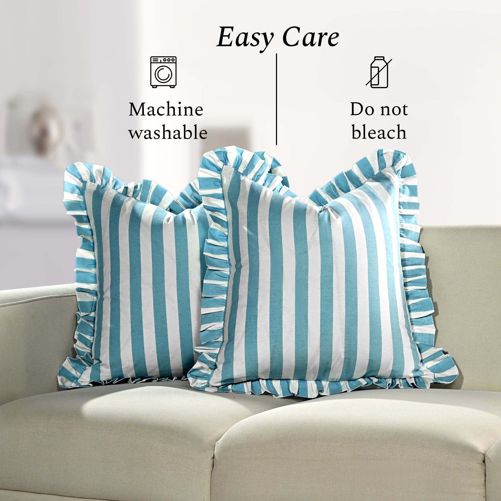 Blue Striped Ruffle Throw Pillow Covers